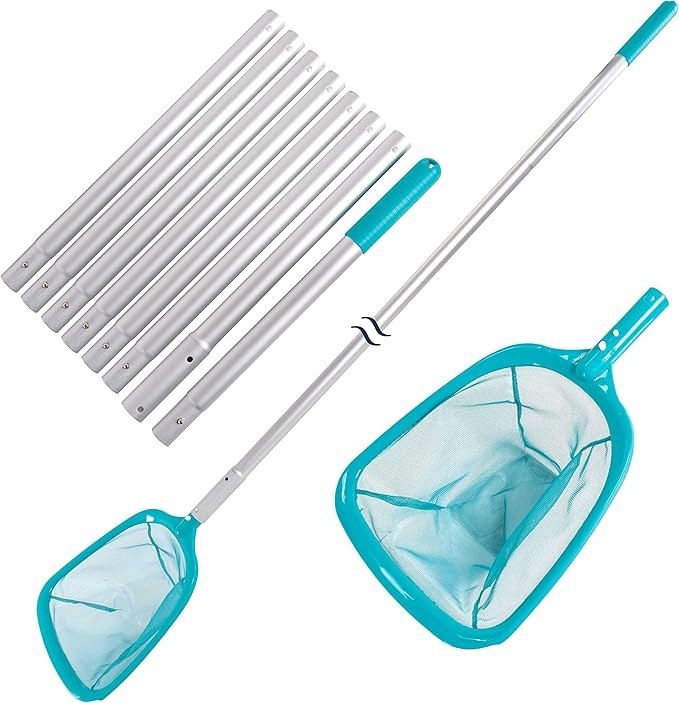 Pool Deep Skimmer Net with 3Ft – 10Ft 1.0Mm Thick Adjustable Aluminum Pole & Fin