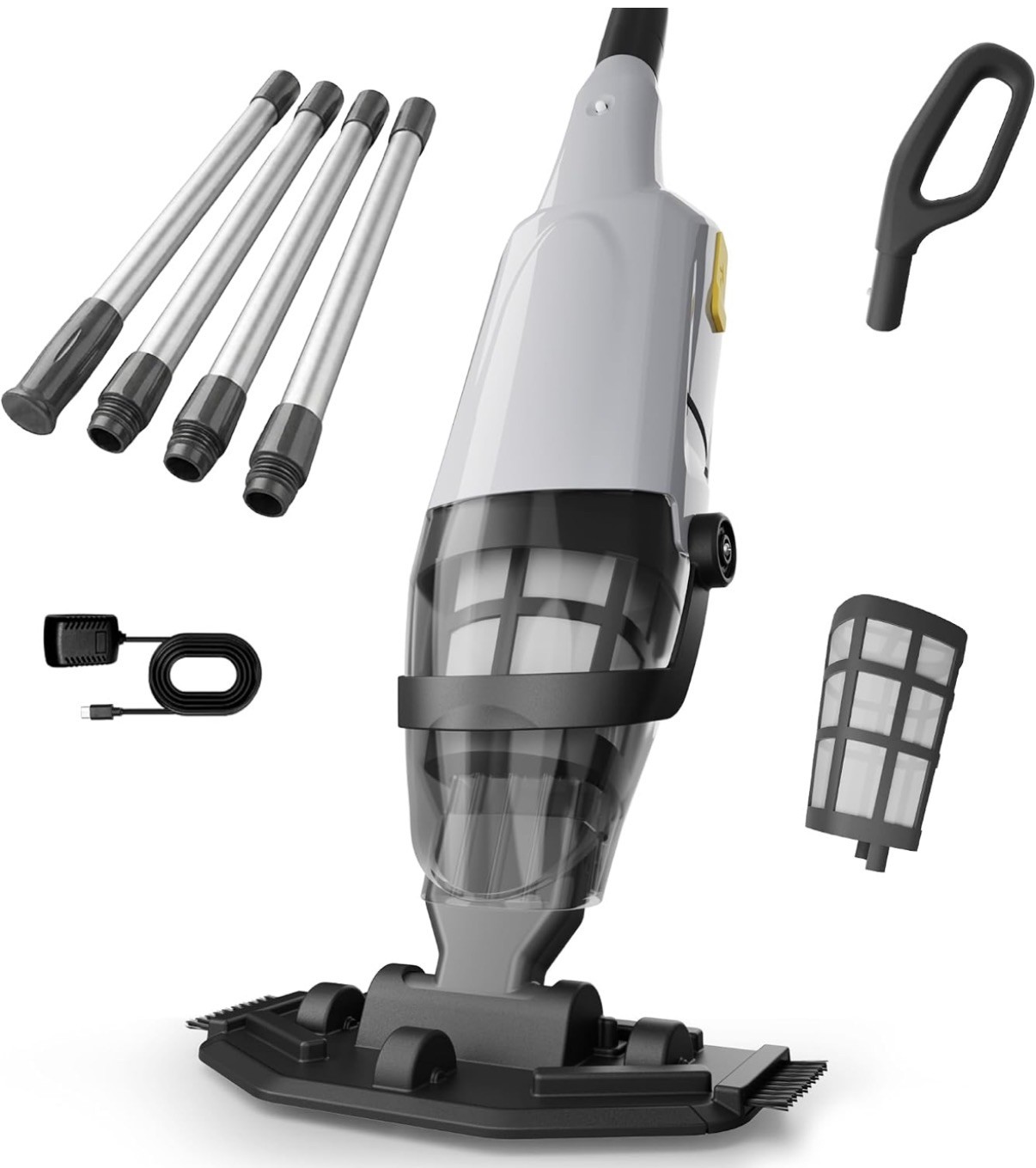 Cordless Rechargeable Pool Vacuum Handheld Cleaner w/ Telescopic Pole 60 Min