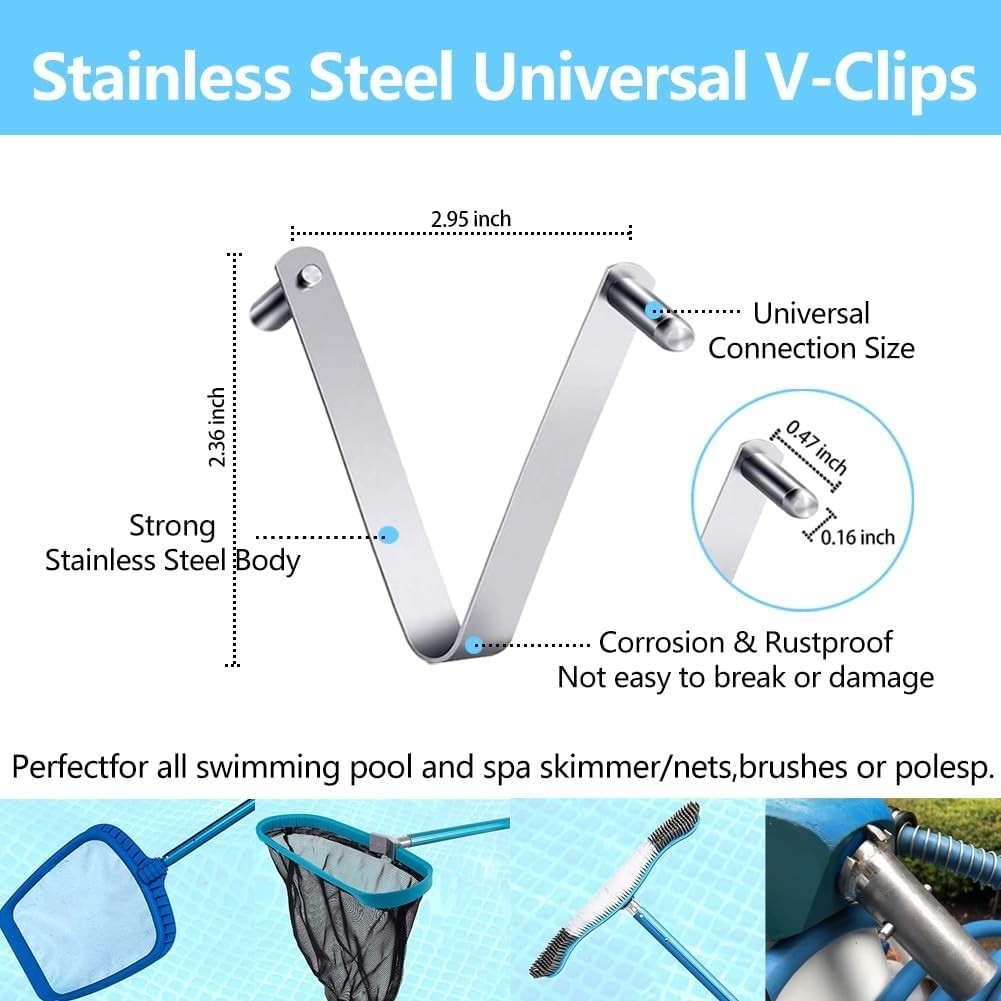 Universal 3 Pack Butterfly V-Clips for Pool Accessories – Silver Stainless Steel