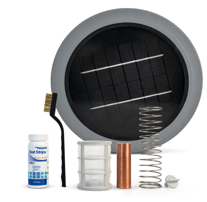 Solar Pool Ionizer, Solar-Powered Floating Pool Cleaner with Durable Copper Anod