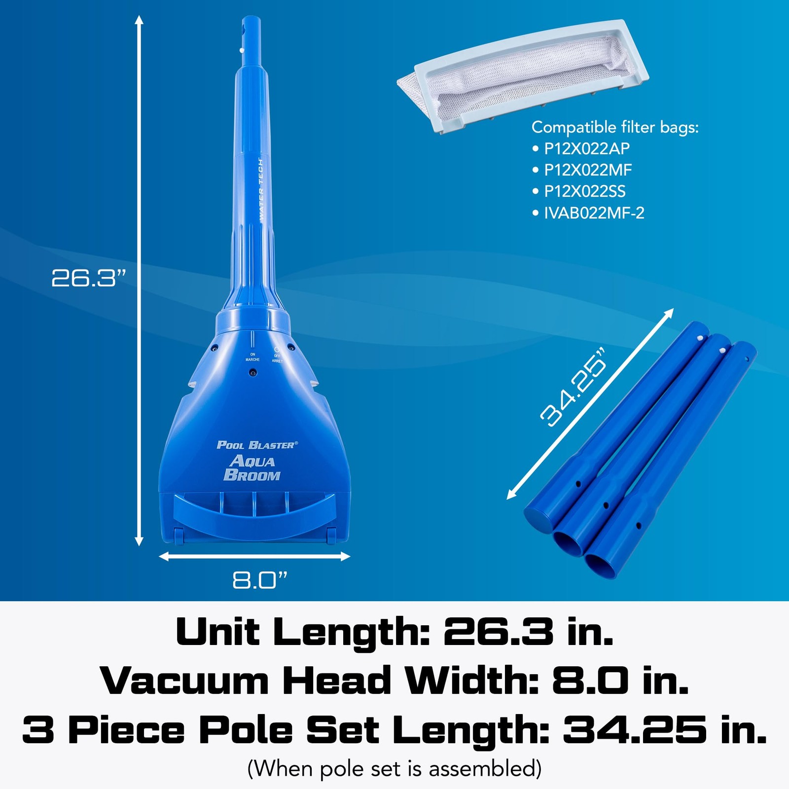 Pool Blaster Aqua Broom XL Ultra Cordless Pool & Spa Vacuum Cleaner with Pole