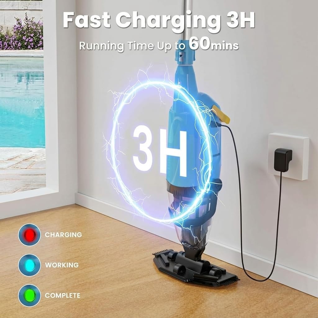 Cordless Pool Vacuum for Above Ground Pool Handheld Pool Cleaner Rechargeable