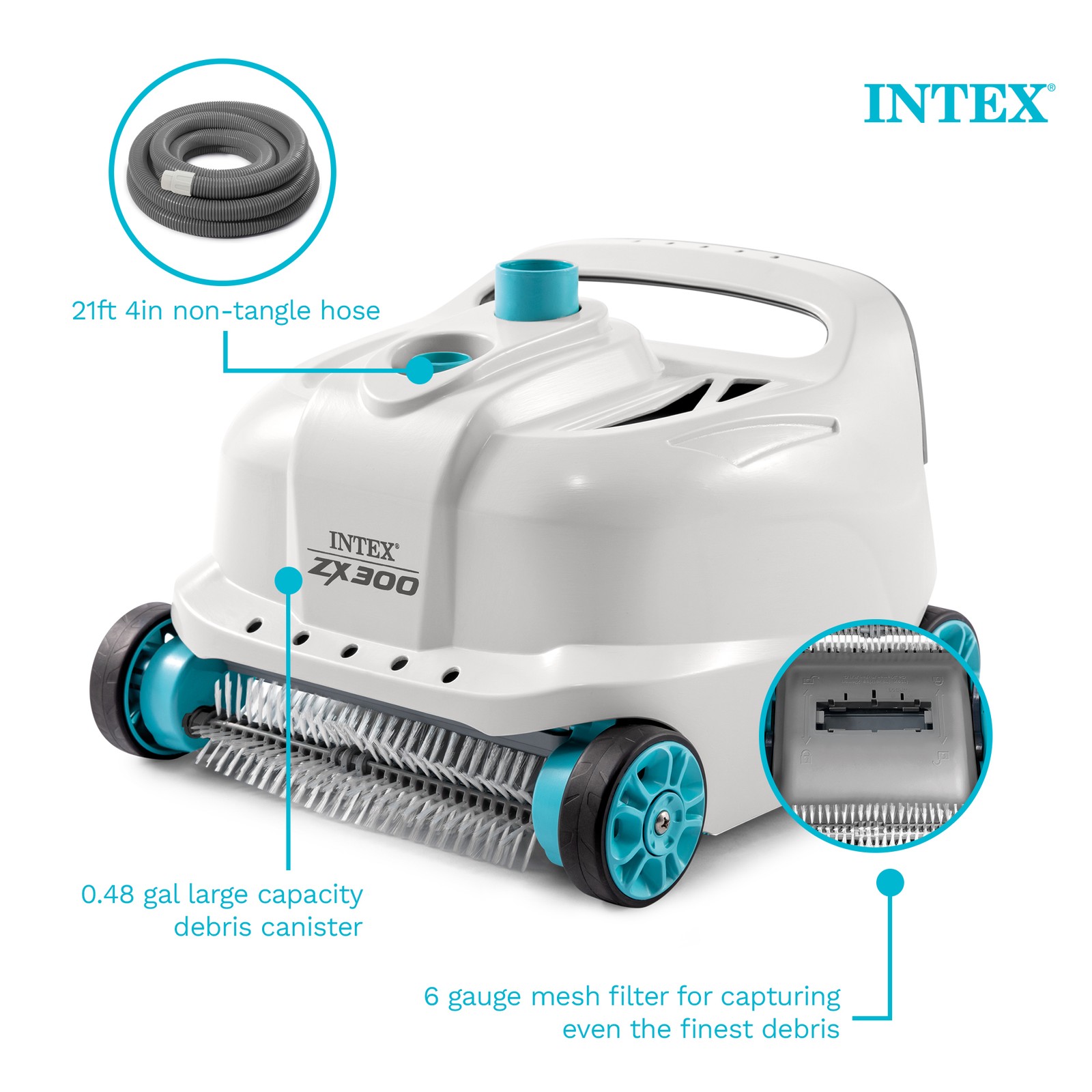 Intex 700 GPH Above Ground Pool Cleaner Robot Vacuum w/ 21 Ft Hose (Open Box)