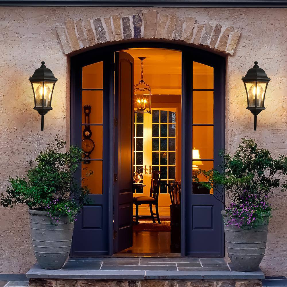 11 In. Black Motion Sensing Dusk to Dawn Outdoor Hardwired Wall Lantern Scone wi