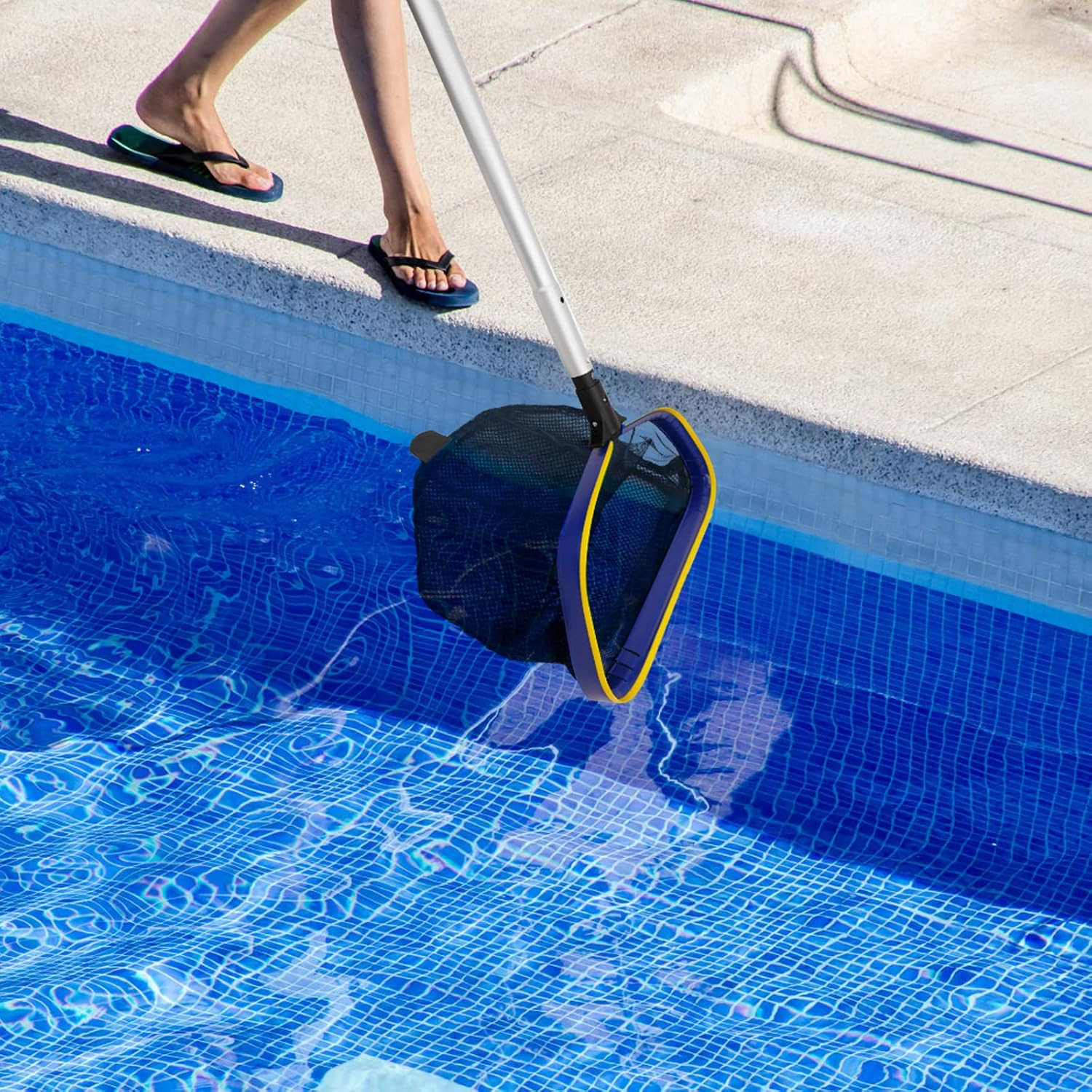 Pool Deep Skimmer Net with 3Ft – 10Ft 1.0Mm Thick Adjustable Aluminum Pole & Fin