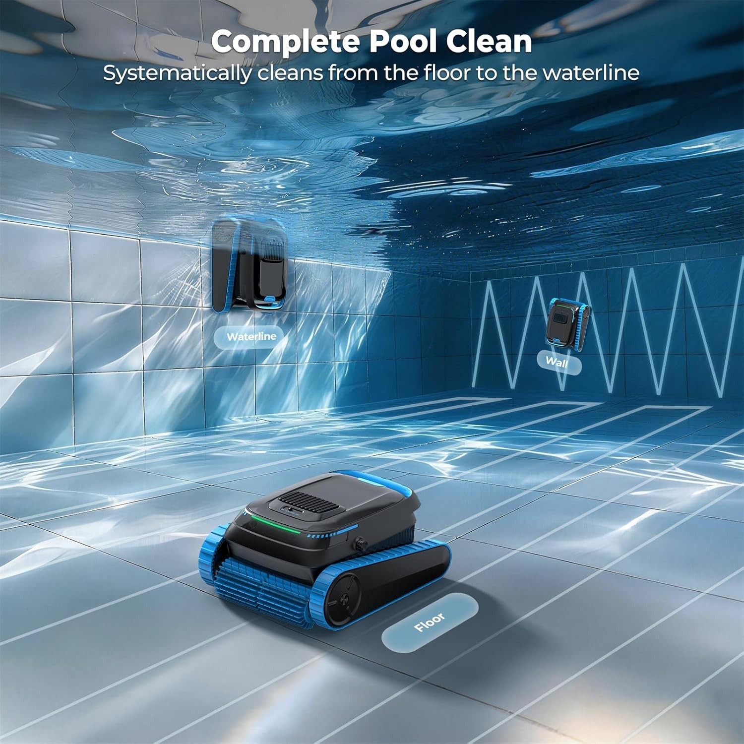 Cordless Robotic Pool Cleaner – 5000 GPH, 150 Micron Filter, Floor/Wall/Waterlin