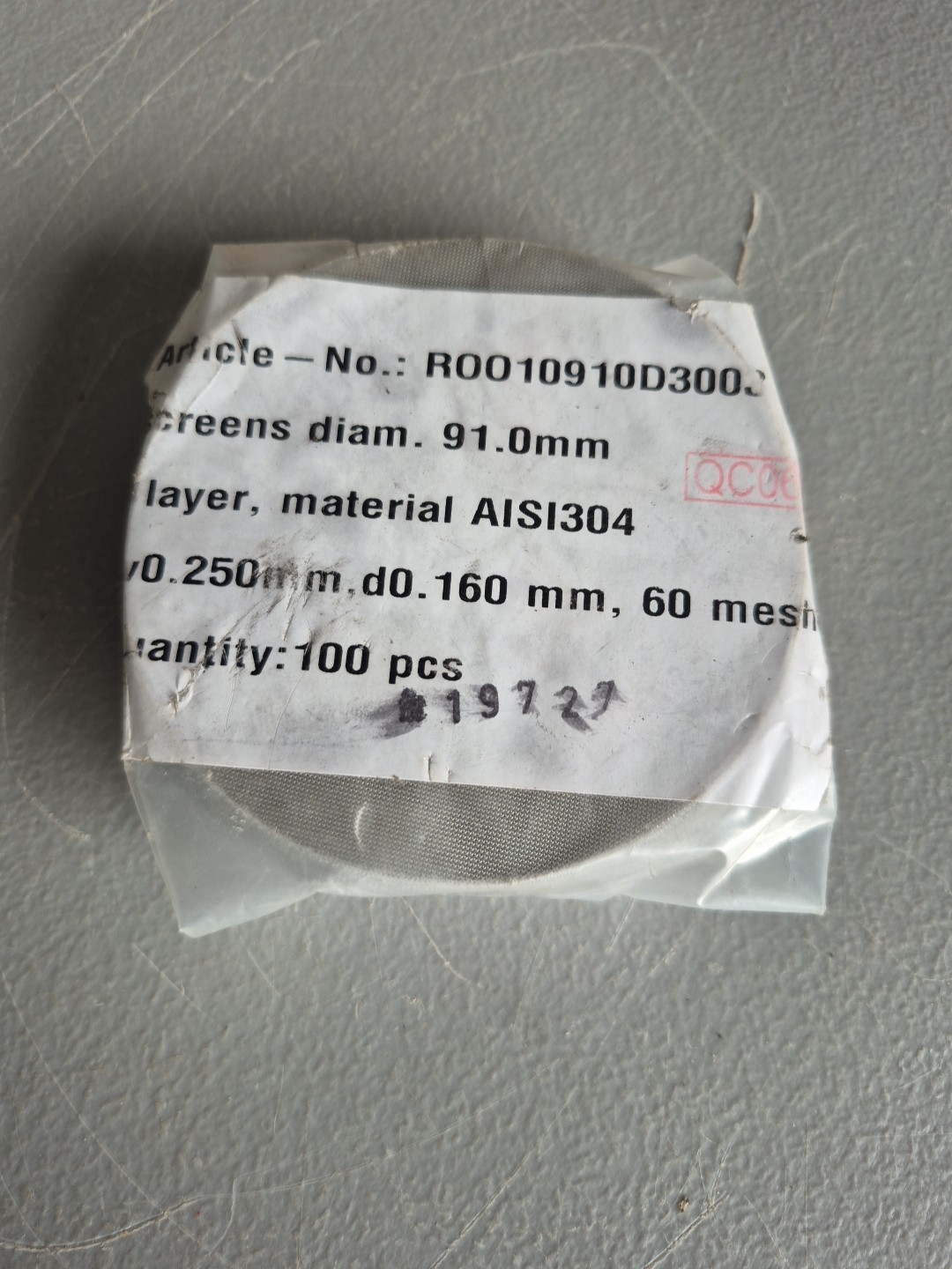 91mm 60 mesh Stainless Screen Round PACK OF 100 AISI304