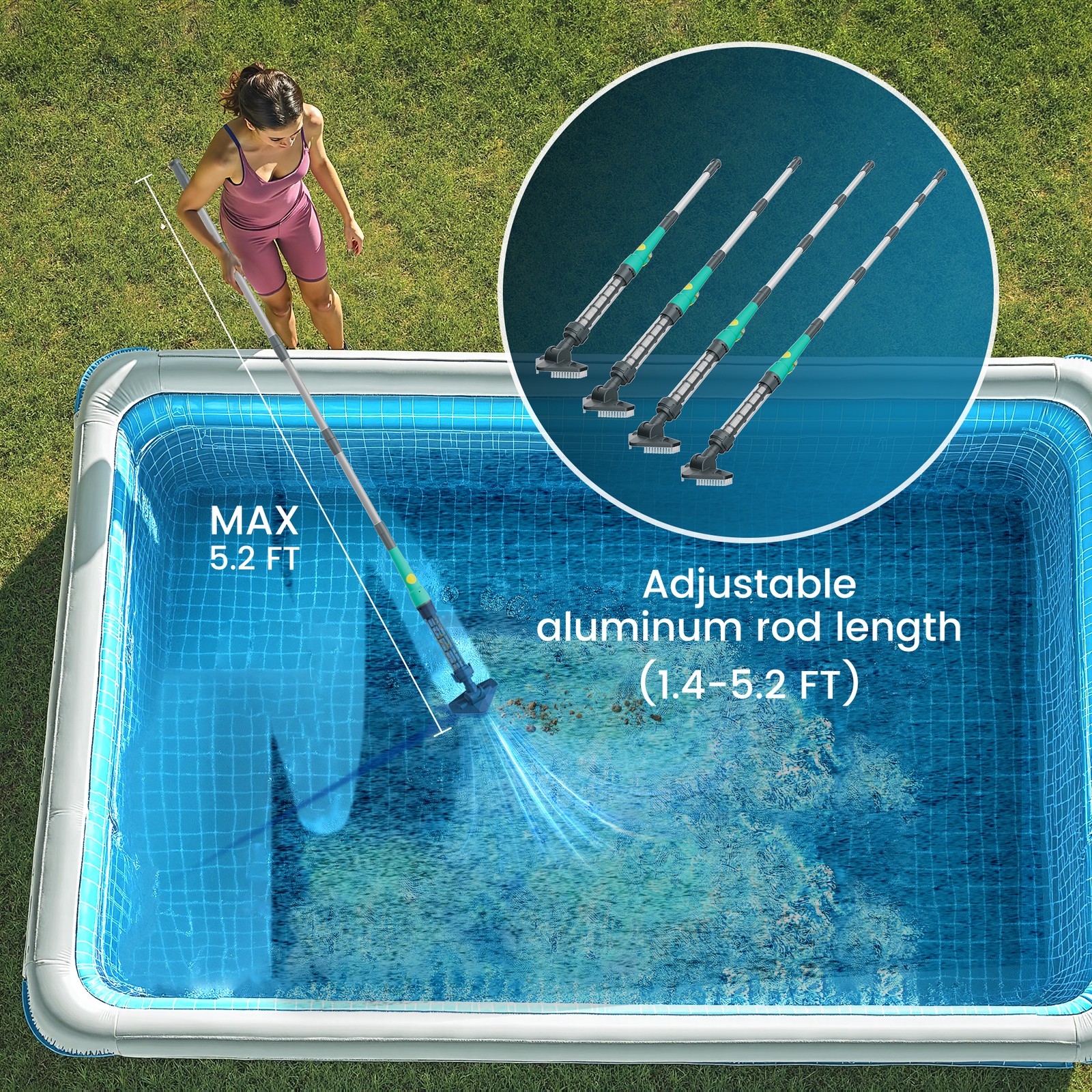 Handheld Pool Vacuum Portable Cordless Rechargeable Swimming Pool Cleaner + Pole
