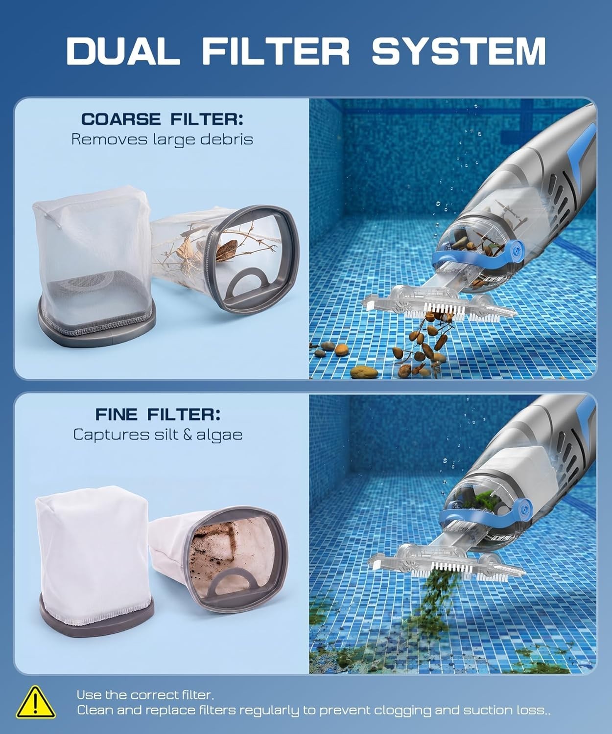 V3 Pool Vacuum for Pebbles & Algae – 118 Inch Depth Cleaning
