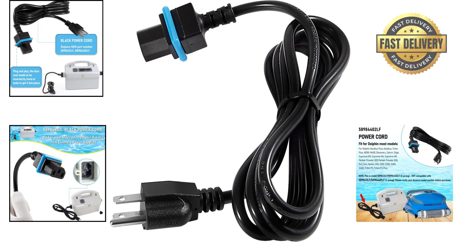 58984402L Black Power Cord for Dolphin Pool Cleaners – Durable Replacement Cable