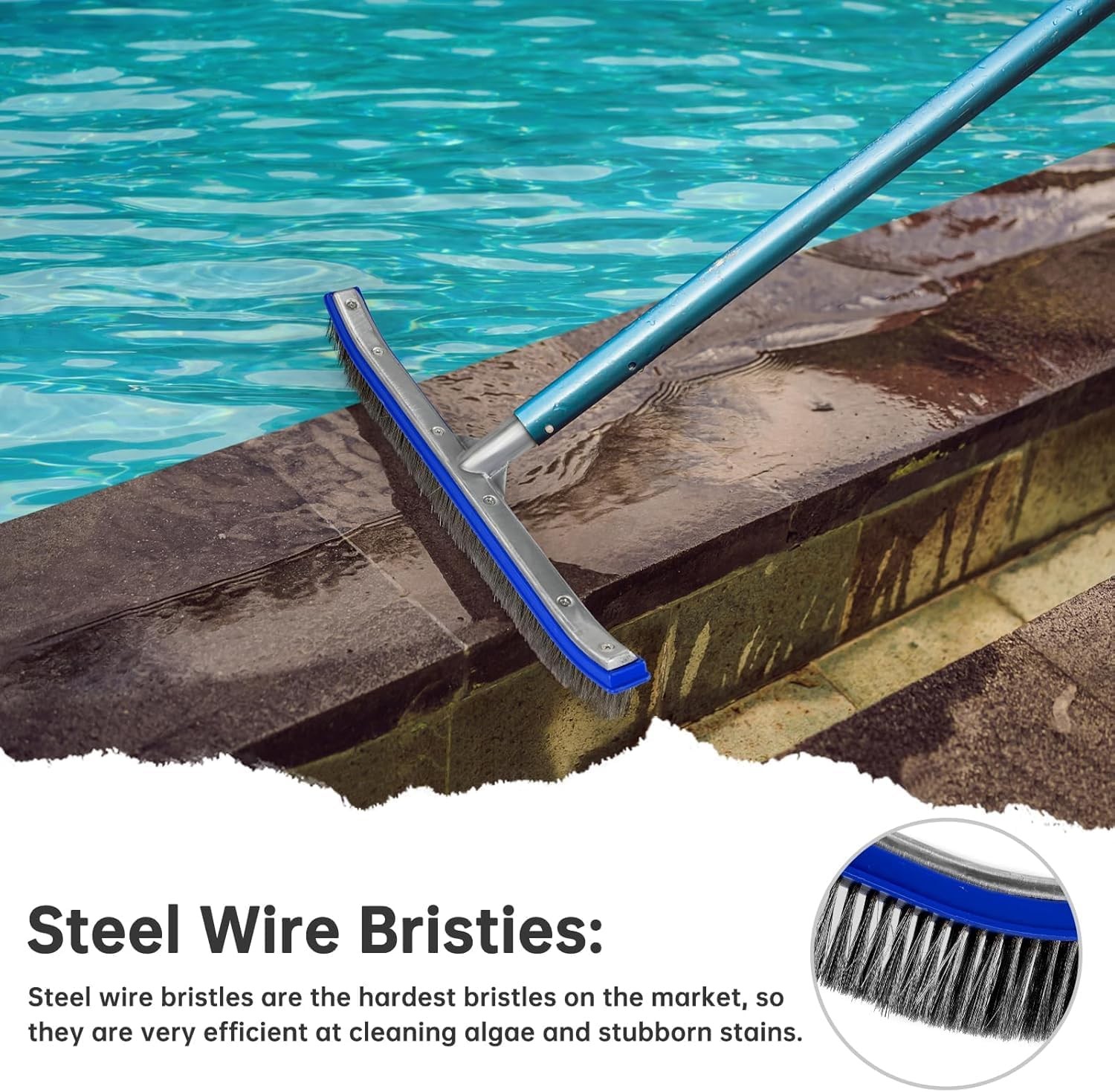 Pool Brush Head | 18″ Heavy Duty Floor Brush | Stainless Steel Brush | Metal …