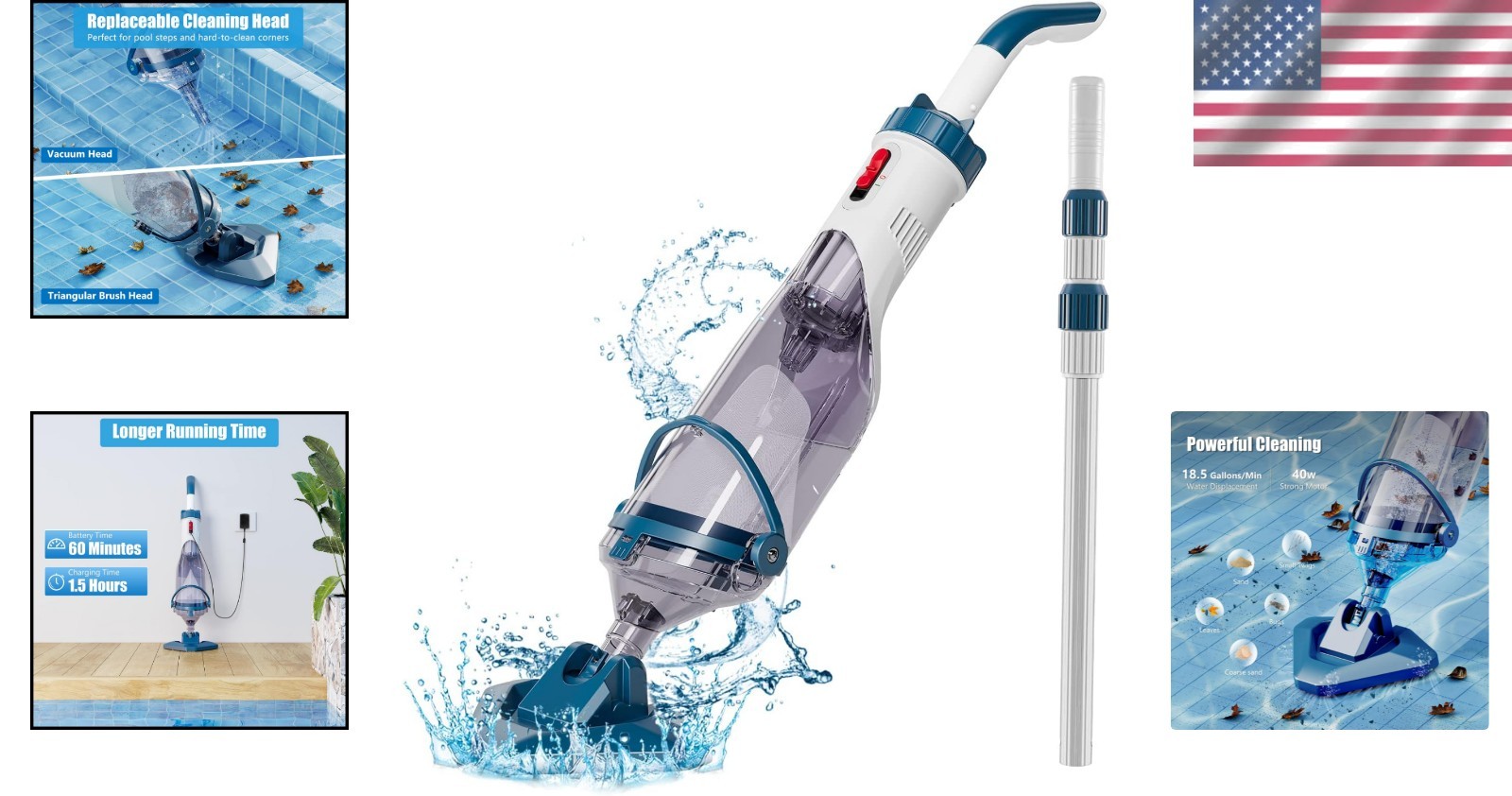 Efficient Handheld Pool Vacuum Cleaner – Lightweight & 1 Hour Runtime