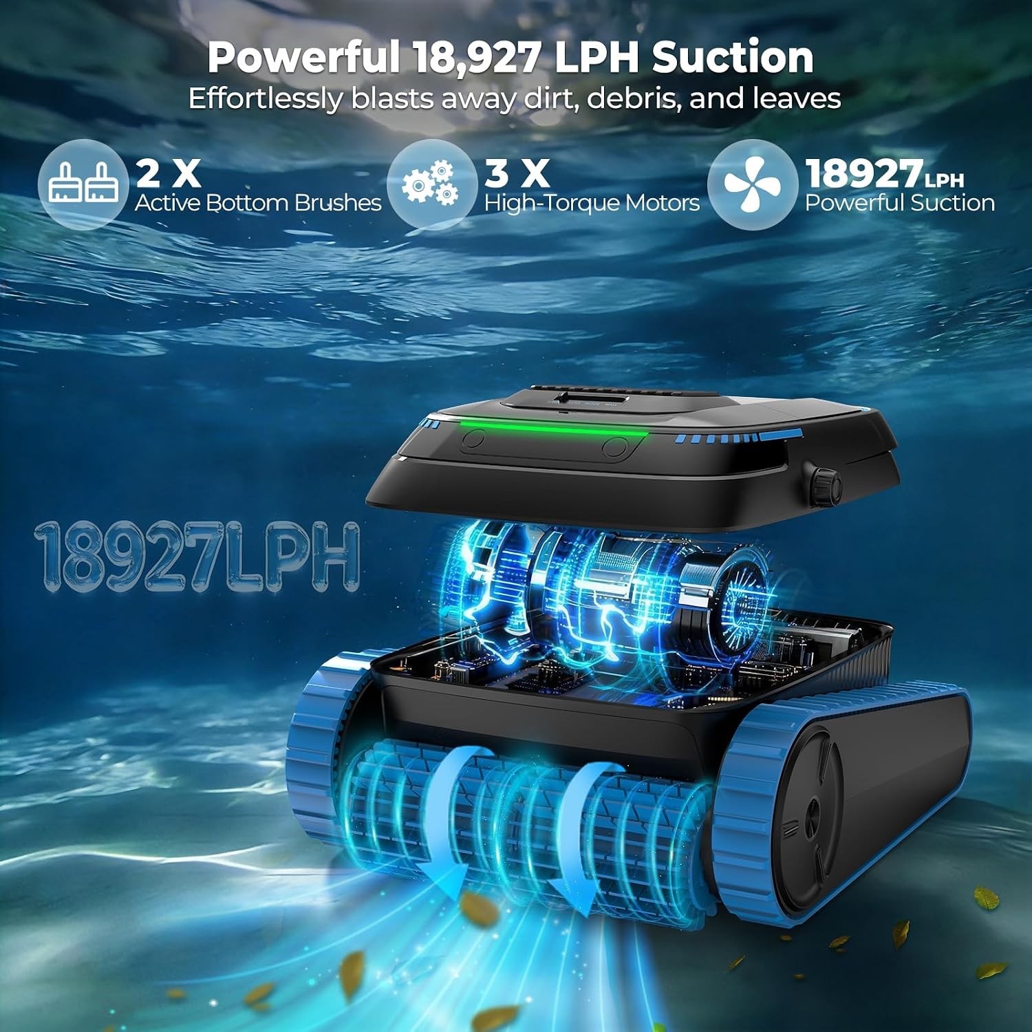 Cordless Robotic Pool Cleaner – 5000 GPH, 150 Micron Filter, Floor/Wall/Waterlin
