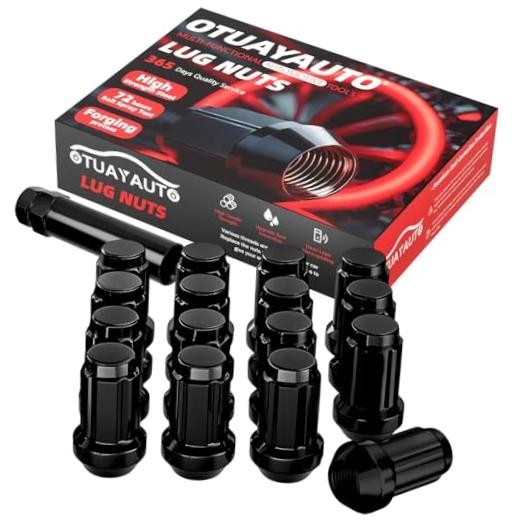 Lug Nuts – 16PCS 12mmx1.5 Wheel Lug Nut with Socket Key, M12x1.5 Black Spline