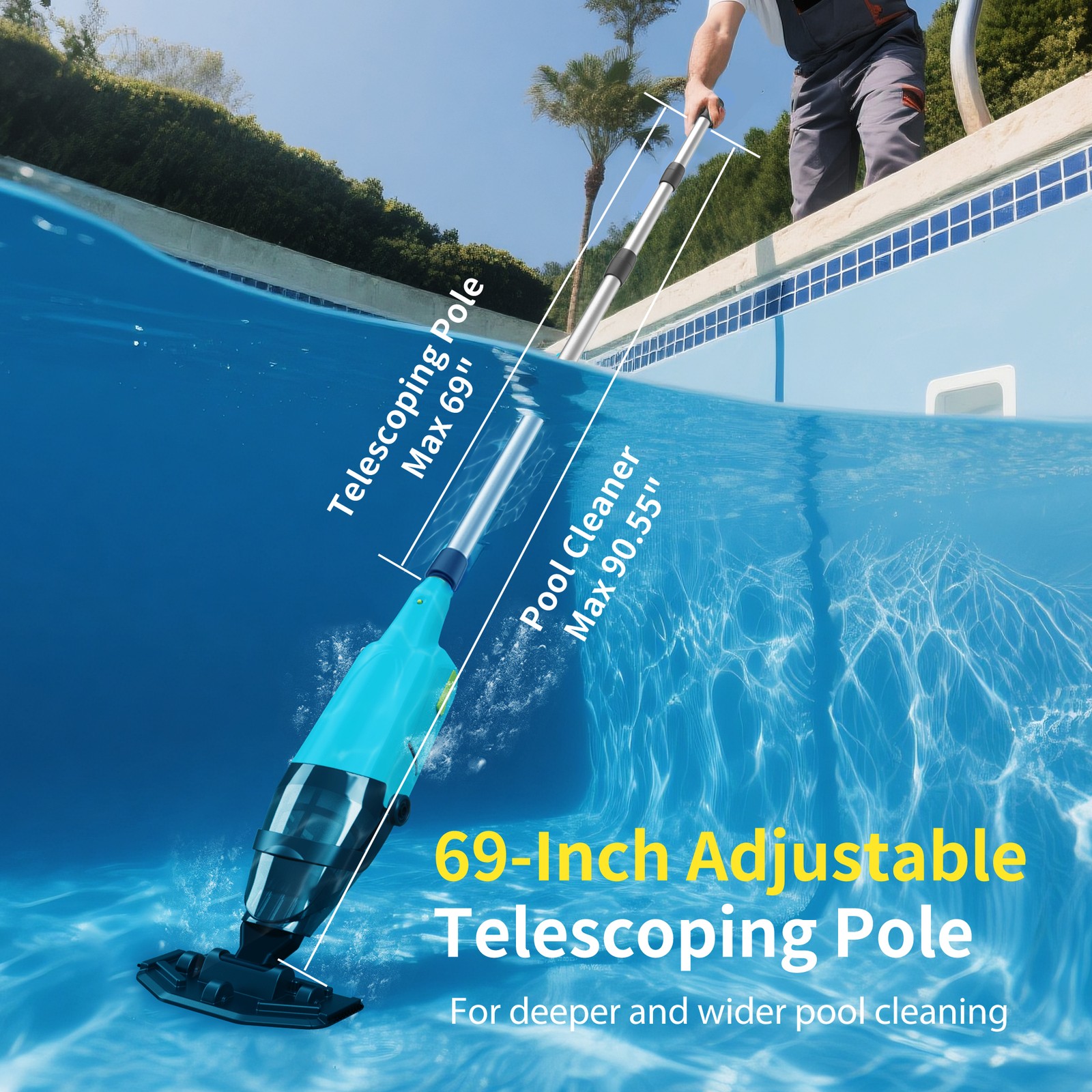 Mutaomay Cordless Rechargeable Handheld Pool Vacuum Cleaner w/ Telescopic Pole