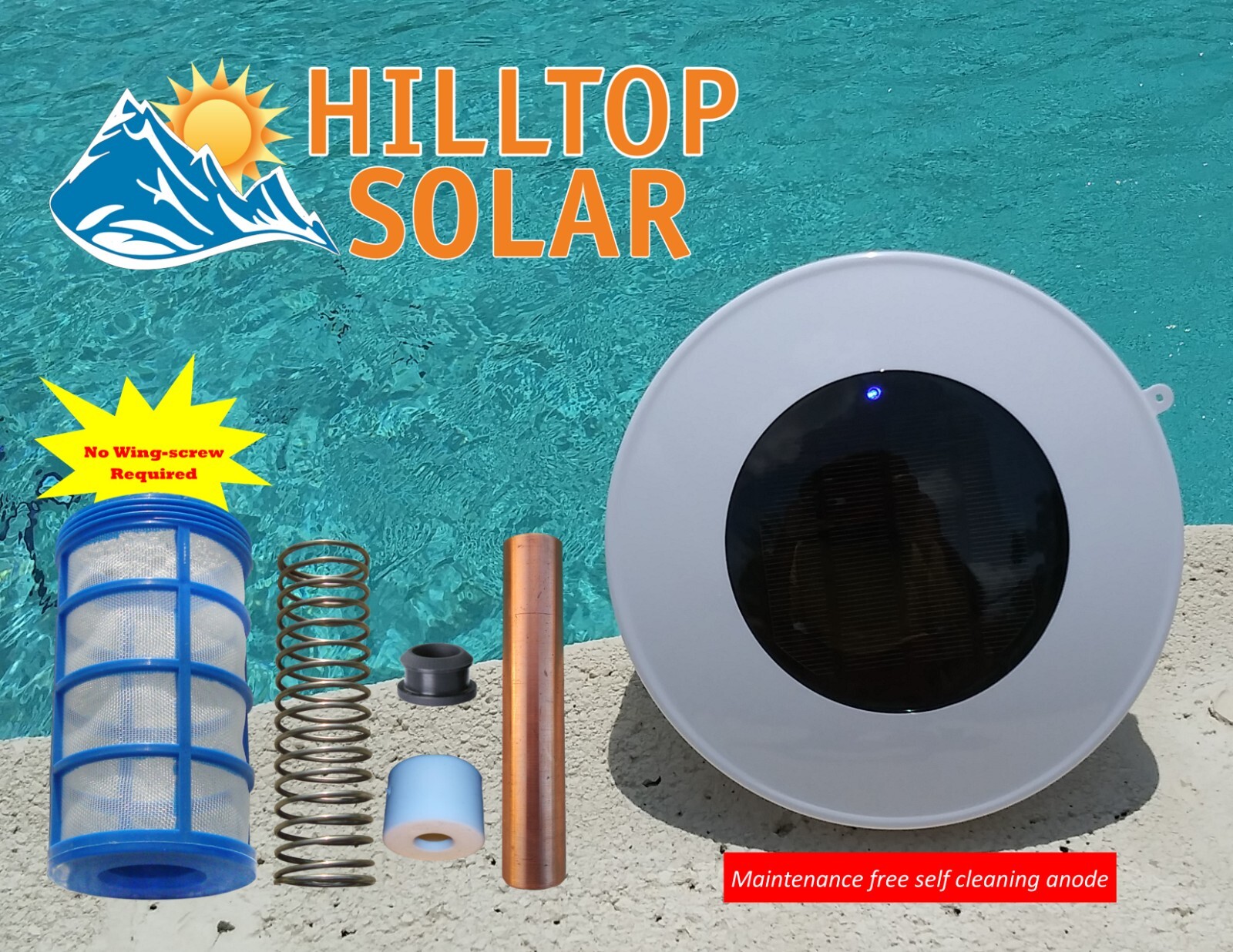 Solar Pool Ionizer | 7 volts with LED on/off | self cleaning anode | Waterproof