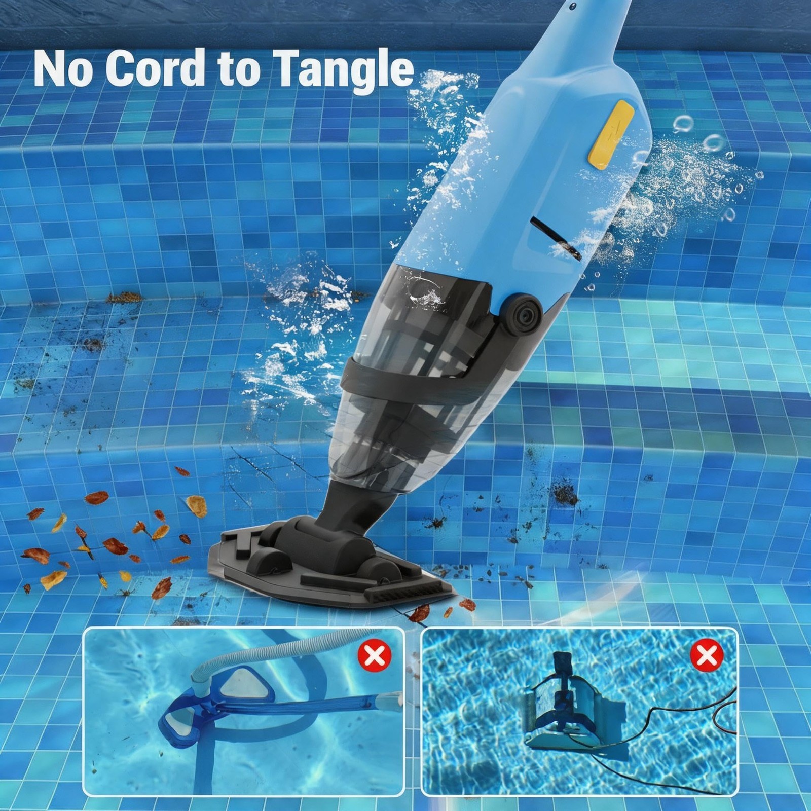 Cordless Pool Vacuum for Above Ground Pool Handheld Pool Cleaner Rechargeable