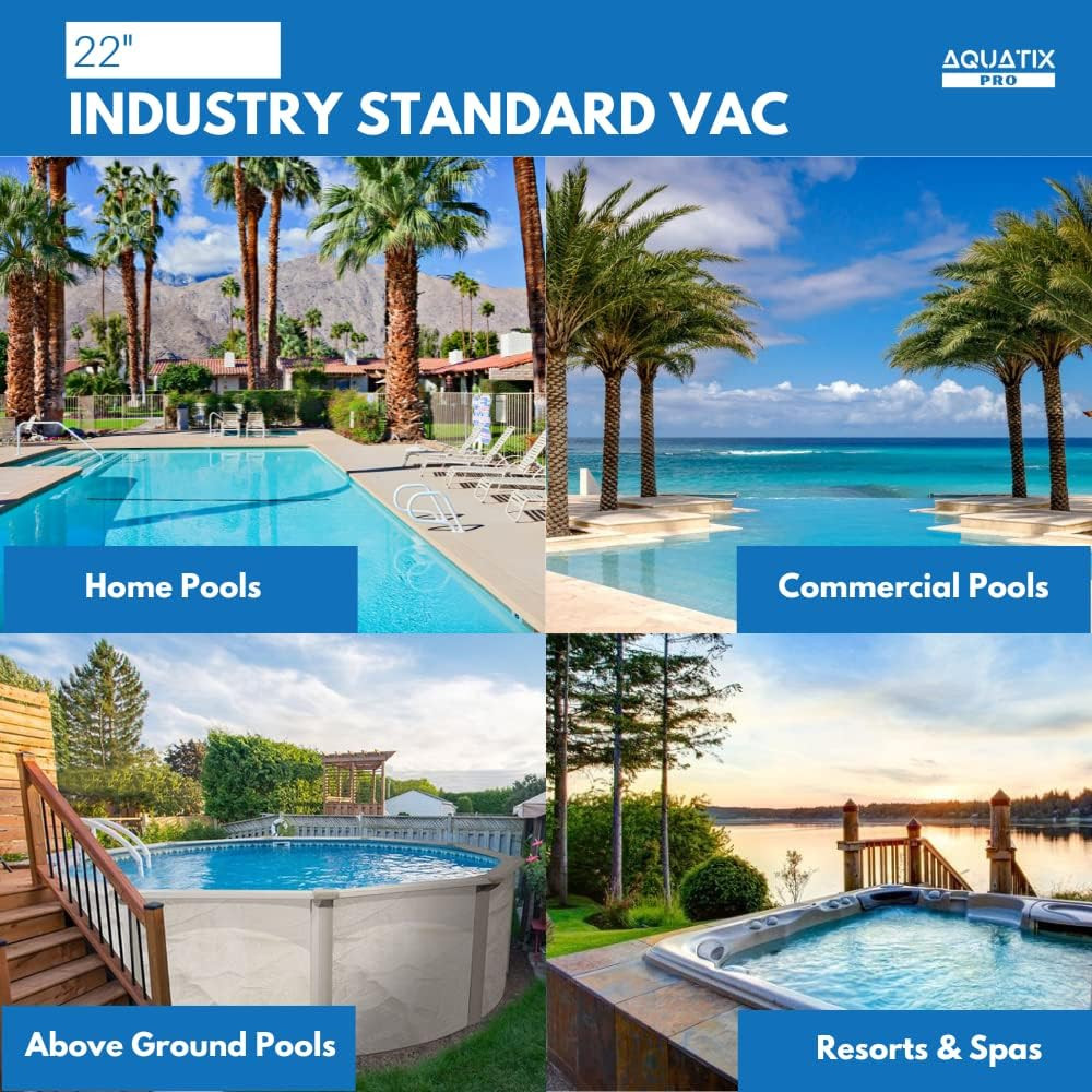 Pool Vacuum Head, 22″ Extra Large Commercial Grade, 10 Weighted Plates, 2 X Hose