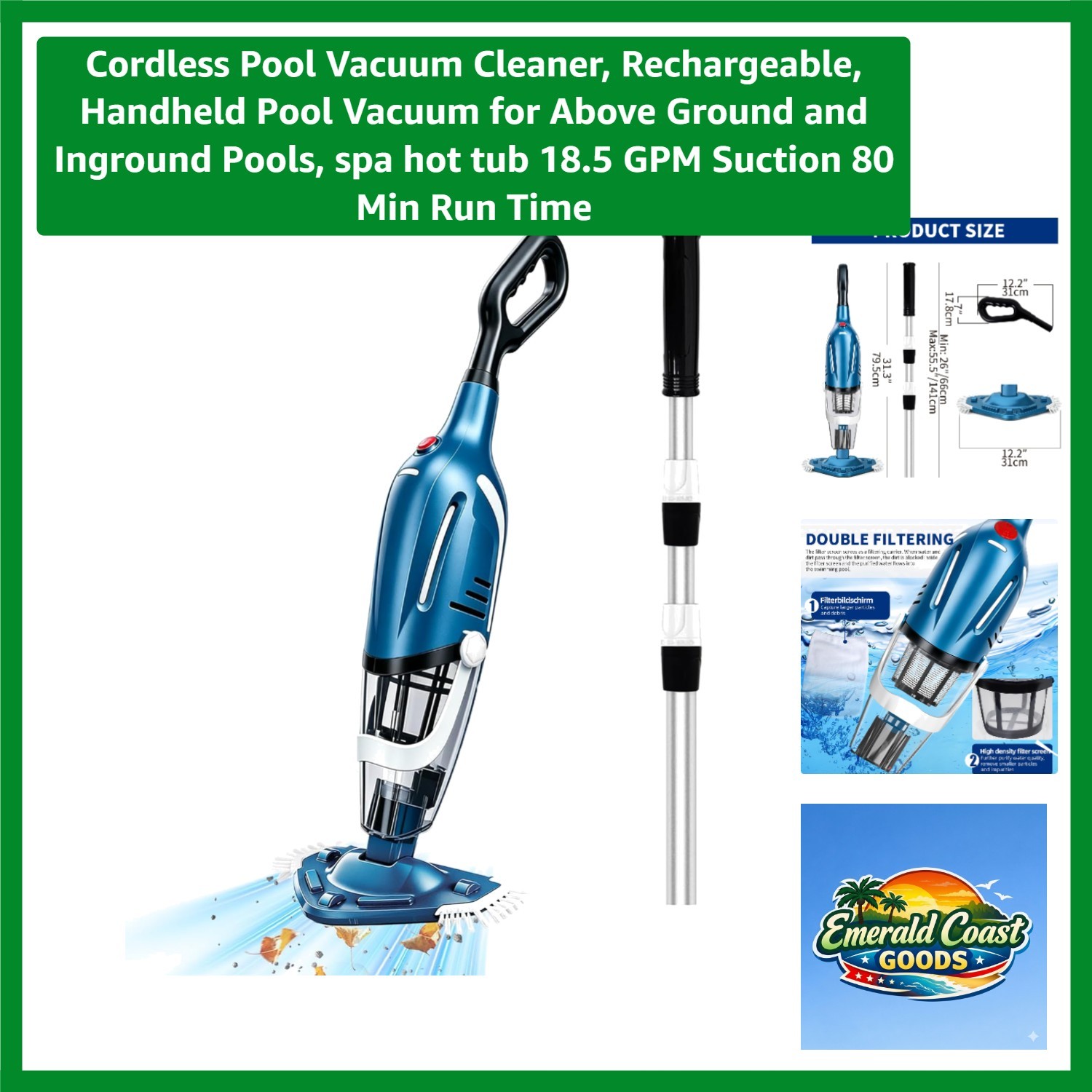 Rechargeable 18.5 GPM Cordless Pool Vacuum for Above Ground & Inground Pools
