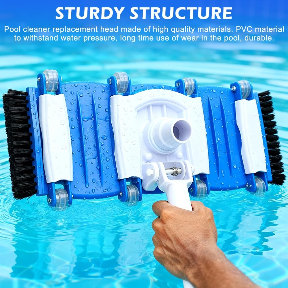 16in Pool Vacuum Head with Side Brushes Wheels Fits 1-1/4 1-1/2in Hose