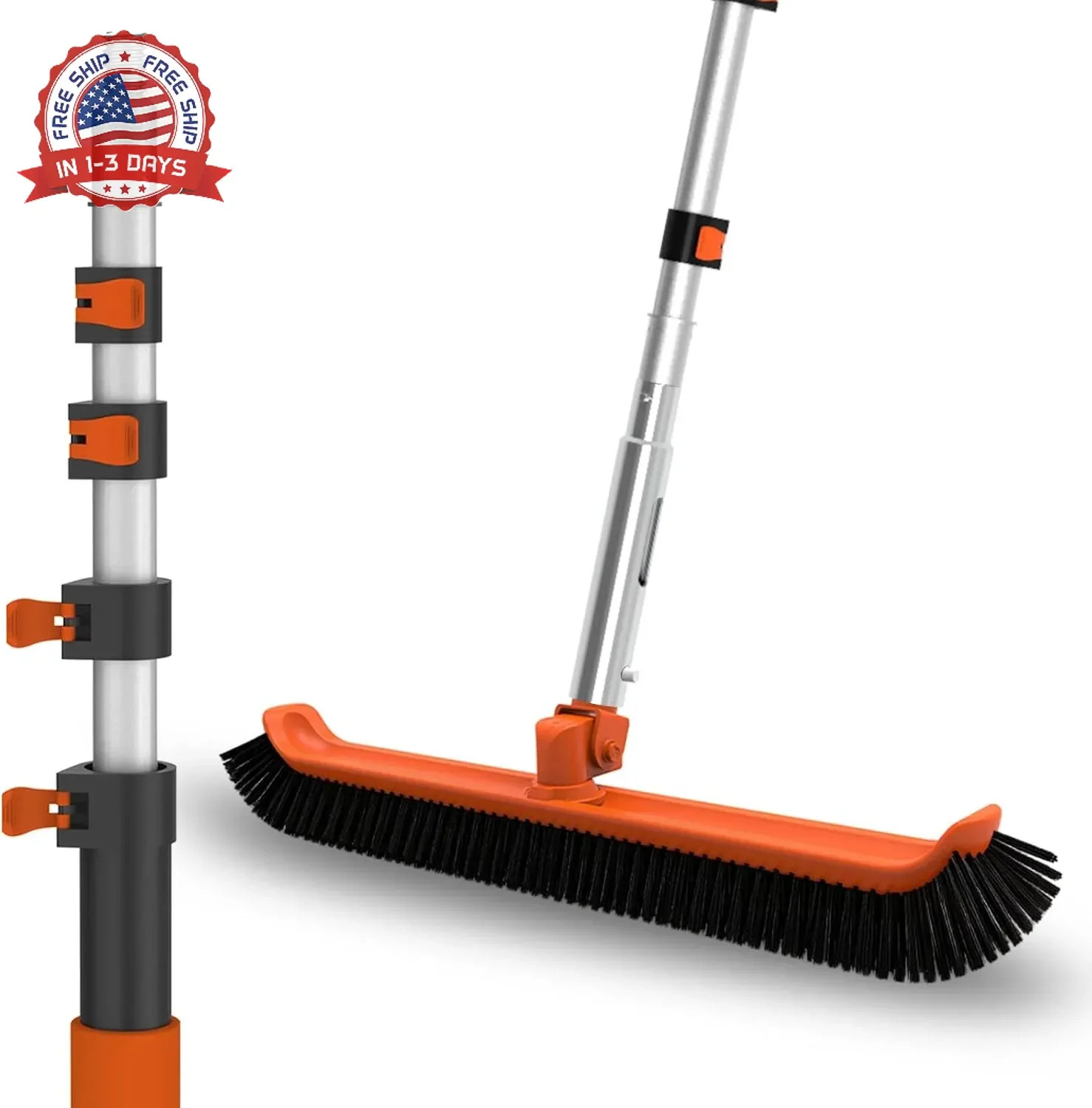 LAANPOLE Pool Brush with Pole, 12FT Heavy Duty Telescopic Pool Pole with 18″ Poo