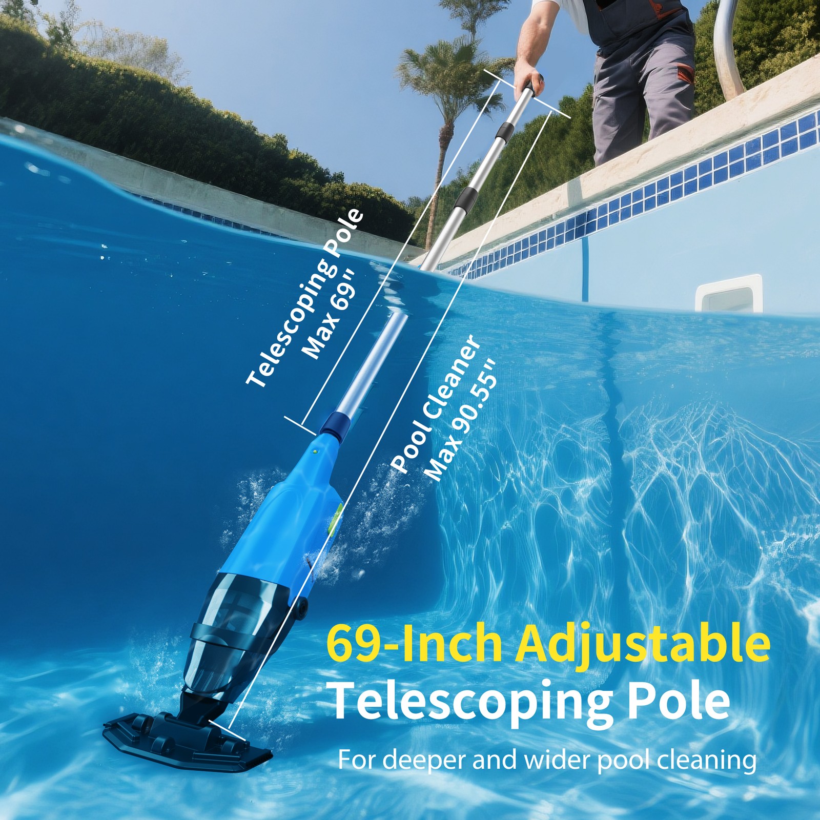 Mutaomay Pool Vacuum Rechargeable Handheld Pool Cleaner with Telescopic Pole