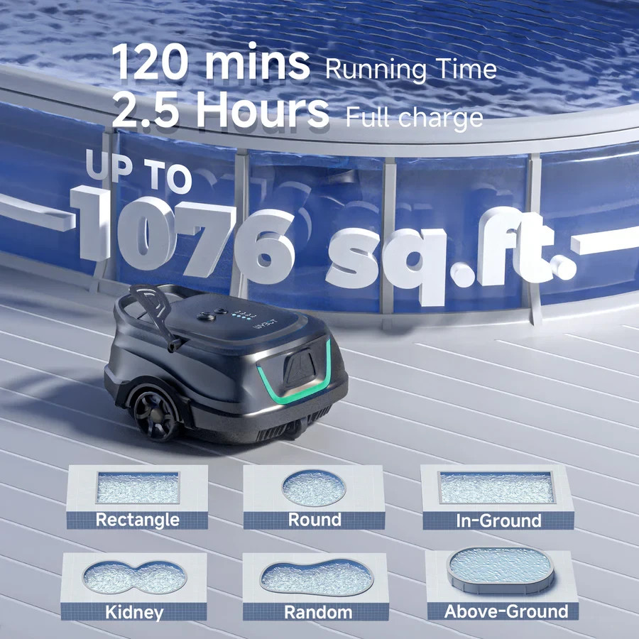 WYBOT A1 Cordless Robotic Pool Cleaner Automatic Pool Vacuum 1076 Sq.ft
