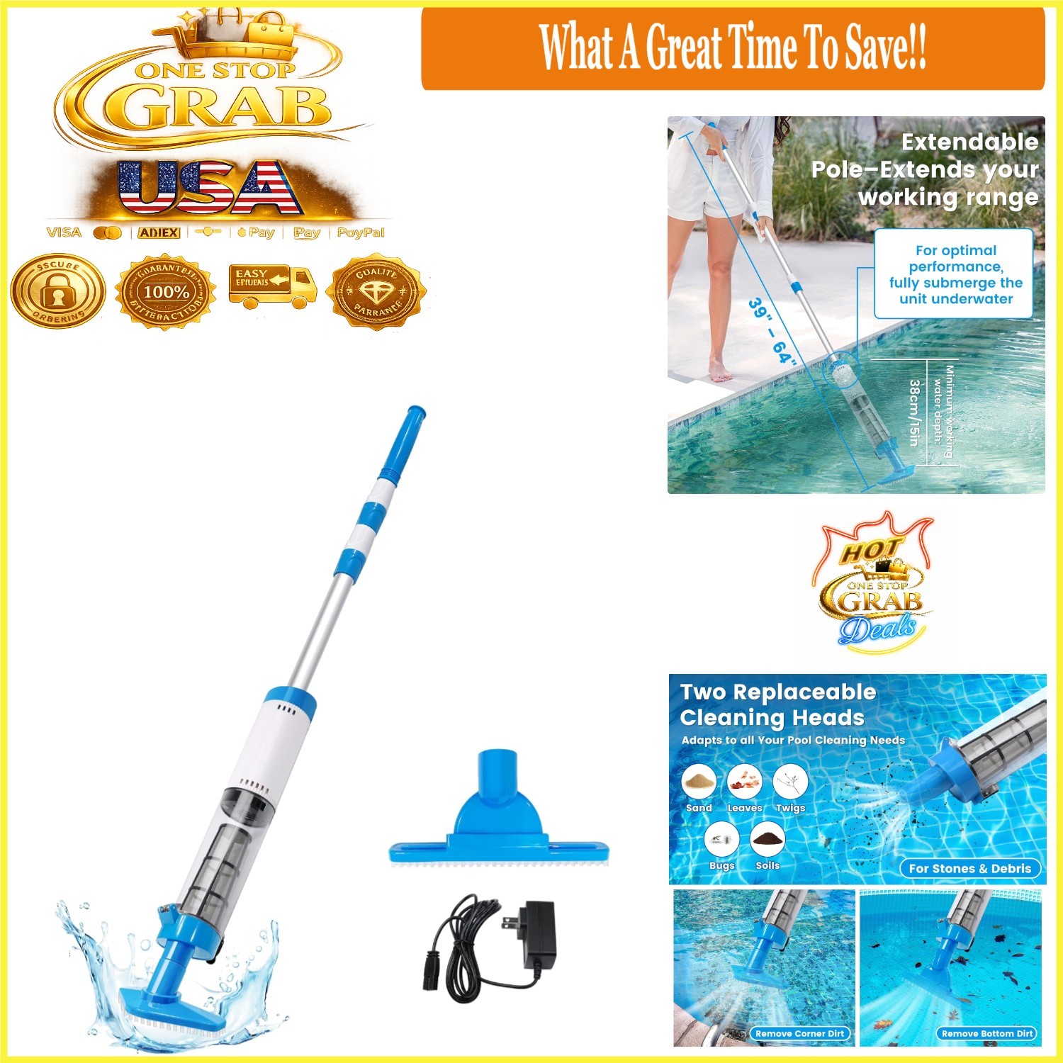 Rechargeable Cordless Pool Vacuum Handheld Cleaner for Pools & Spas