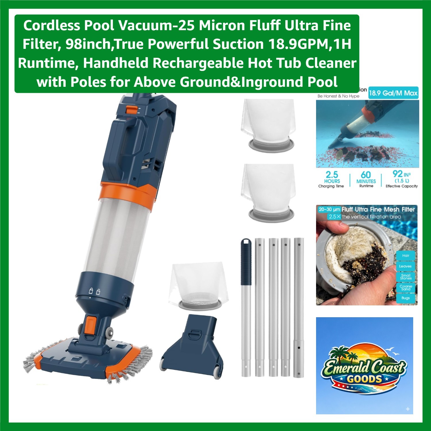 Rechargeable Handheld Pool Cleaner – Lightweight Design, 25μm Ultra-Fine Filter