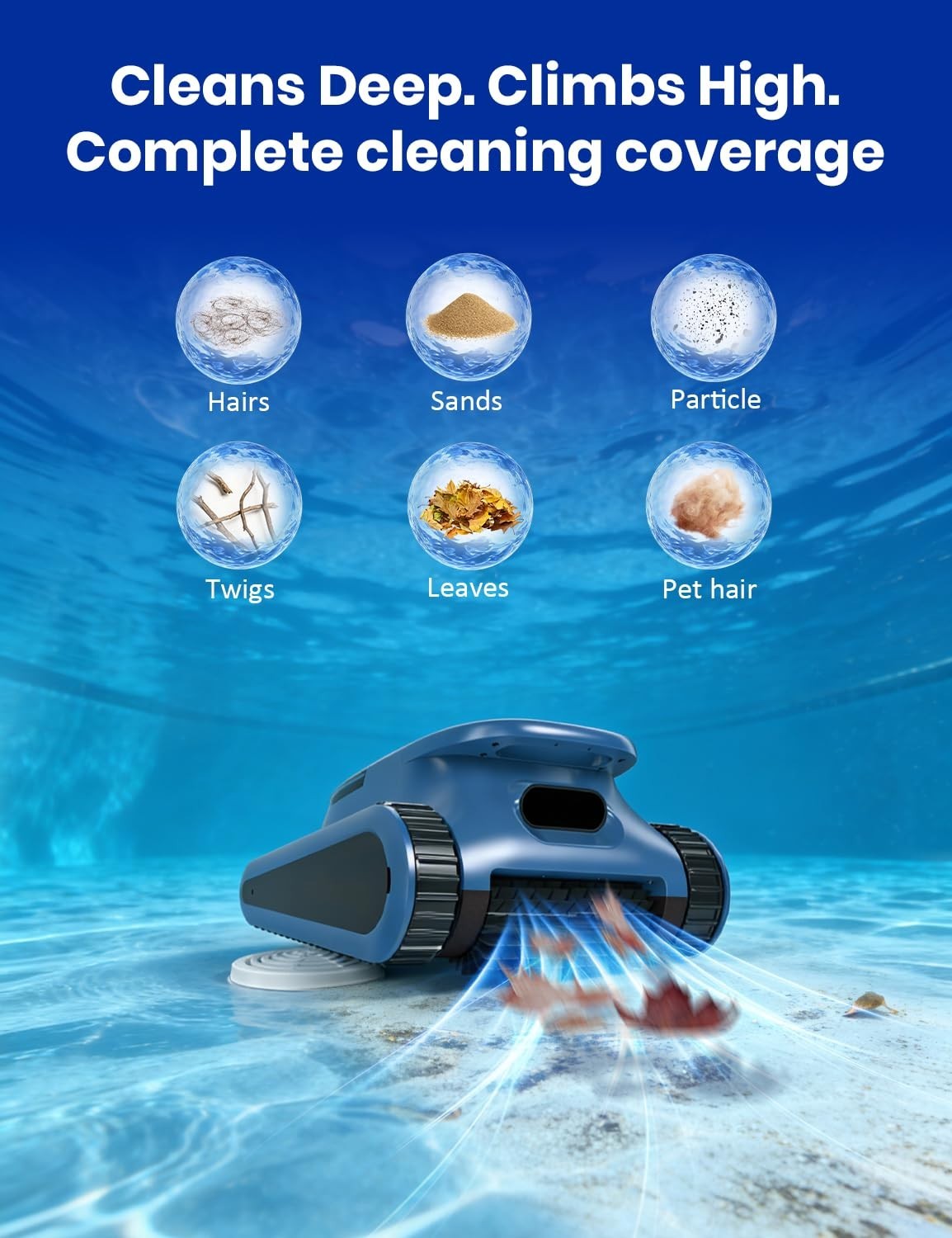 Seauto Cordless Robotic Pool Vacuum 3H Pool Cleaner for Inground Pools APP