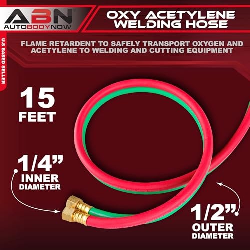 Oxy Acetylene Hose, 15 Foot x 1/4 Inch – B Fitting Twin Cutting Torch 15 Ft