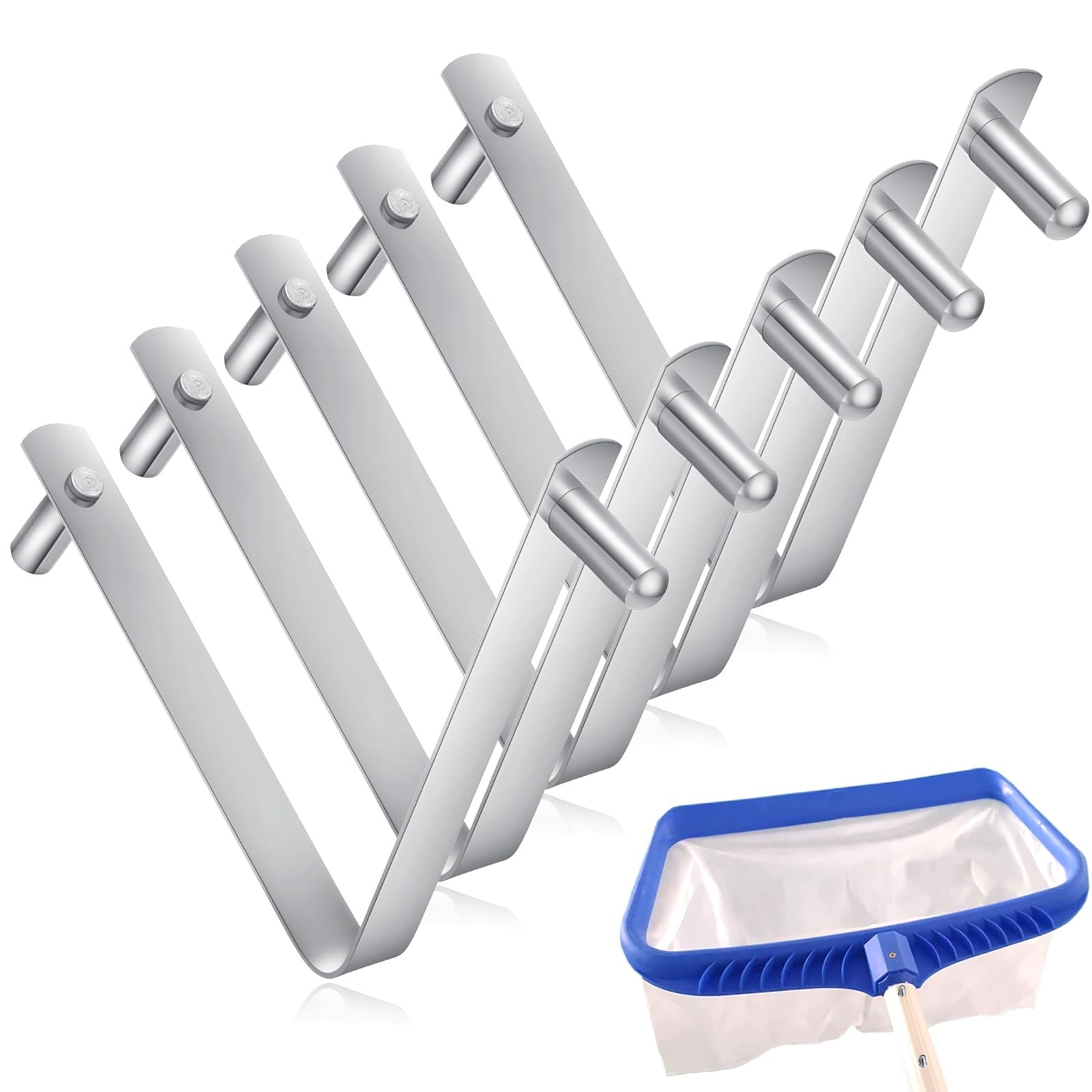 5PCS Pool Pole Clips, V-Shaped Stainless Steel Pool Brush Clip – 304 Rustproof D