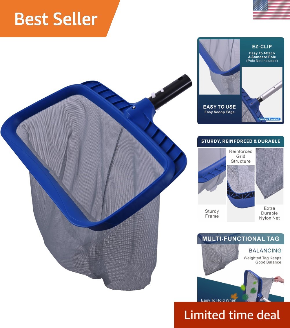 Durable Deep Net Pool Skimmer: Sturdy Frame & Easy Clean Design, 17×15 Inches