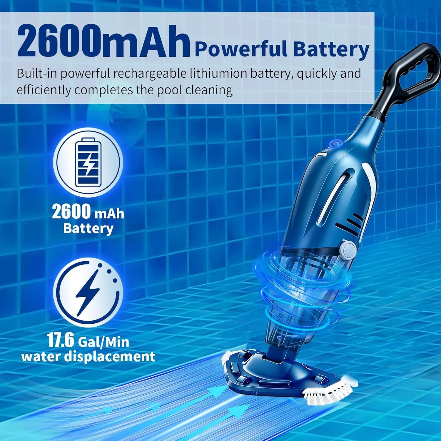 Rechargeable 18.5 GPM Cordless Pool Vacuum for Above Ground & Inground Pools