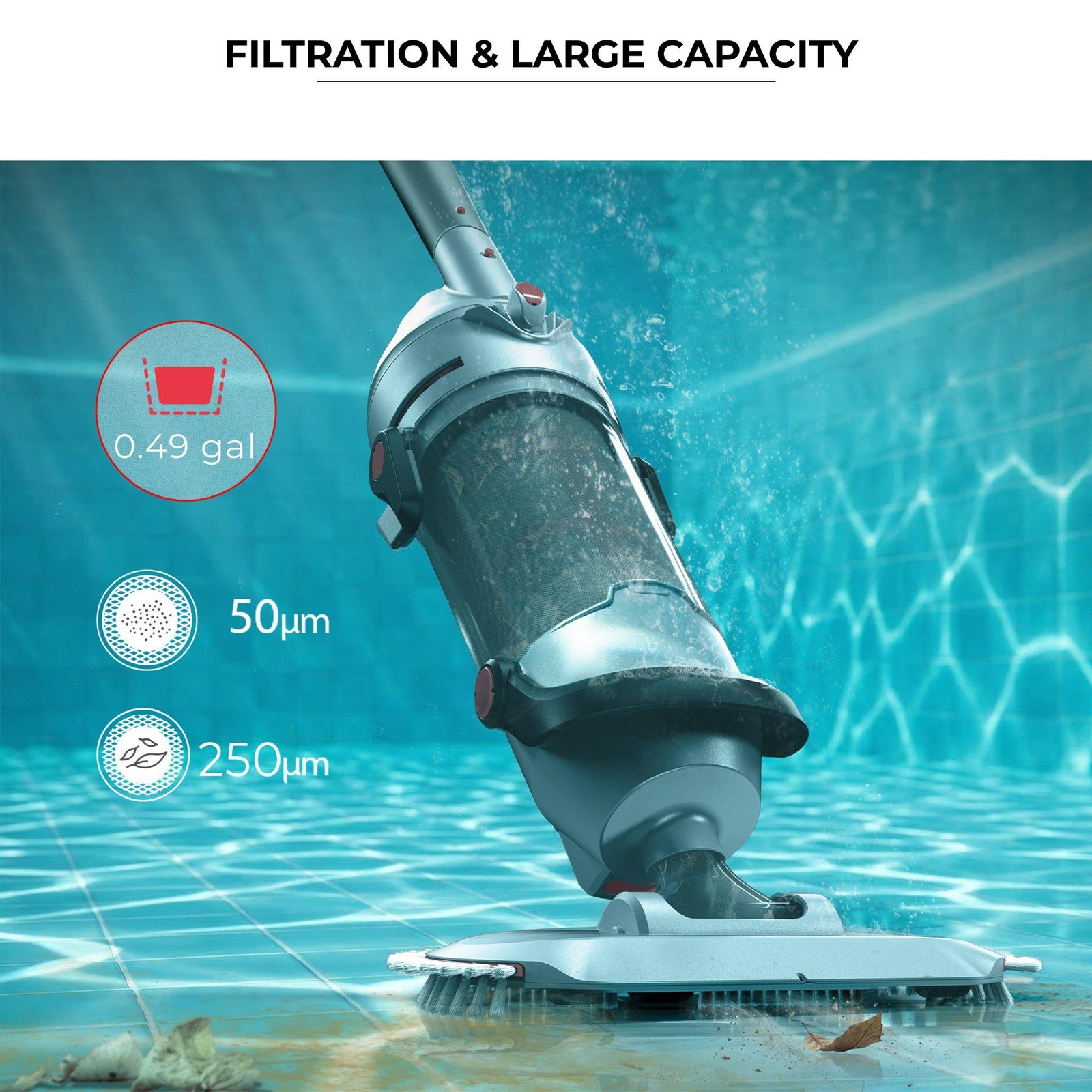 Voltera 58 Cordless Rechargeable Hi-Efficiency Handheld Pool Vacuum Cleaner