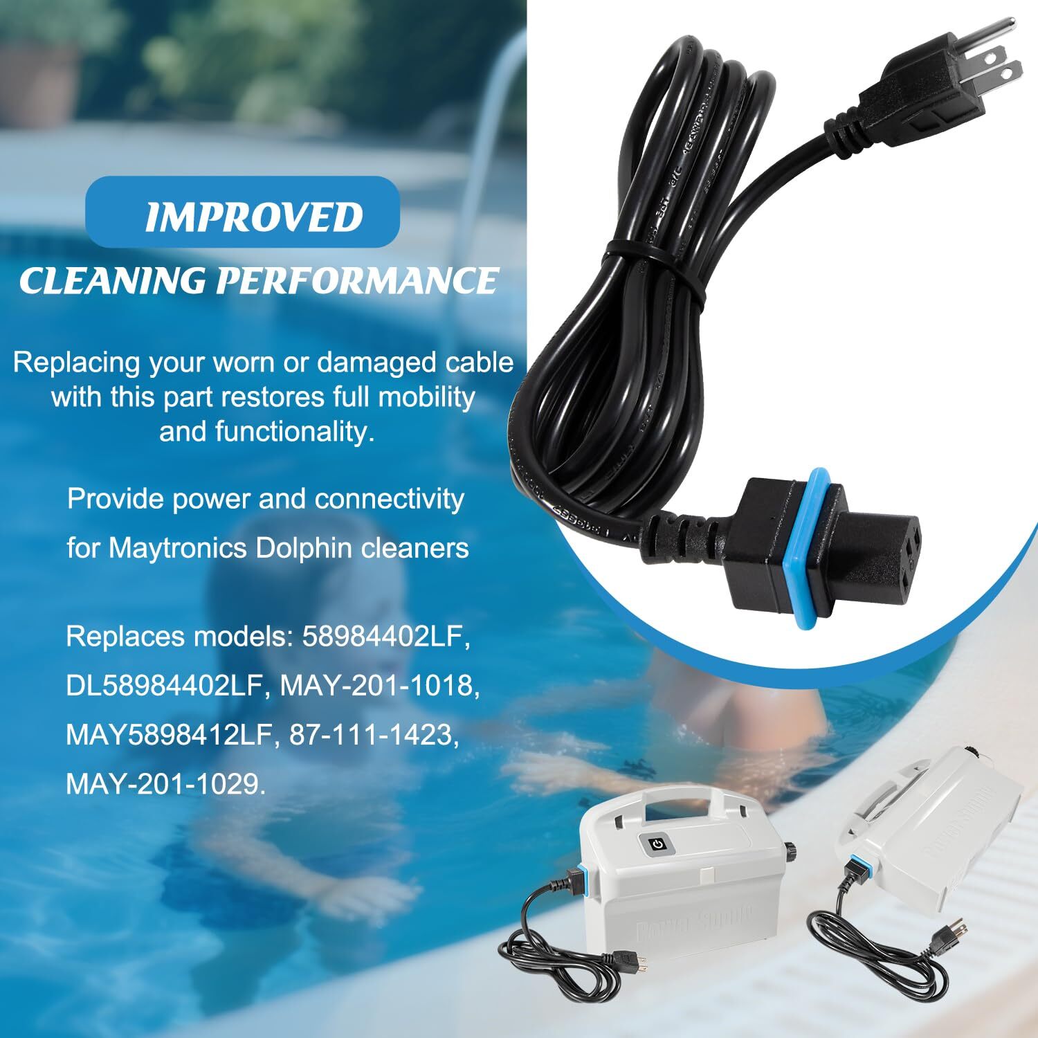 58984402L Power Cord for Maytronics Dolphin Pool Cleaners Power Supply Devices