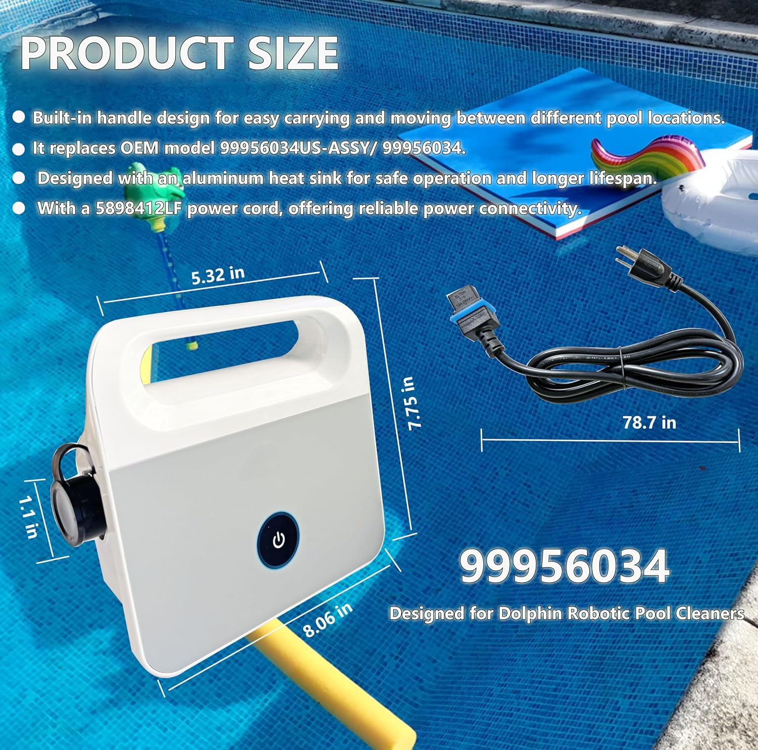 2026 Upgraded 99956034 Power Supply (100-240VAC) Fit for Dolphin Active 10,Solo,