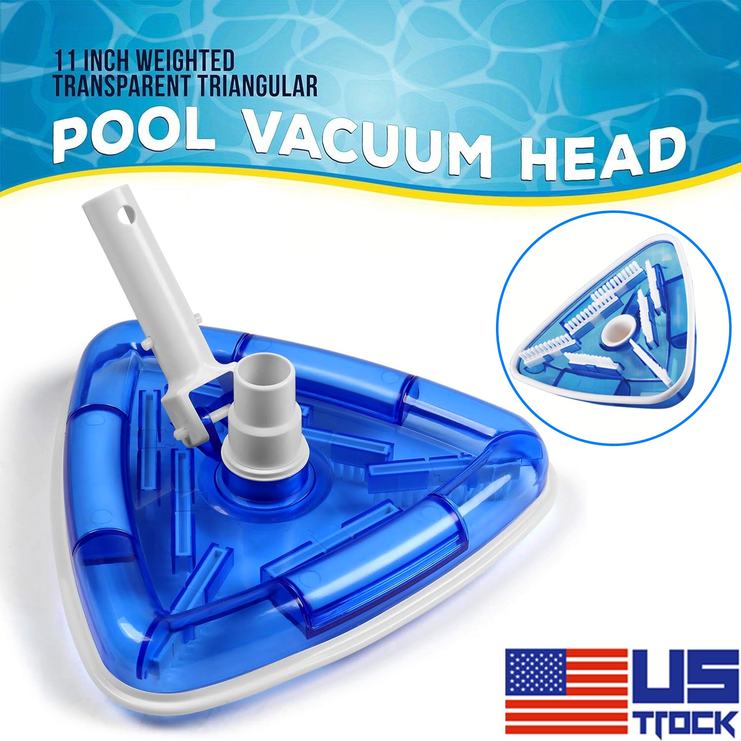 11.4″ Weighted Transparent Triangular Pool Vacuum Head w/ Swivel Hose Connection