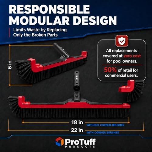 ProTuff 490 Promise 22in Pool Brush, Algae Scrubber for Walls & Steps 22″, Red