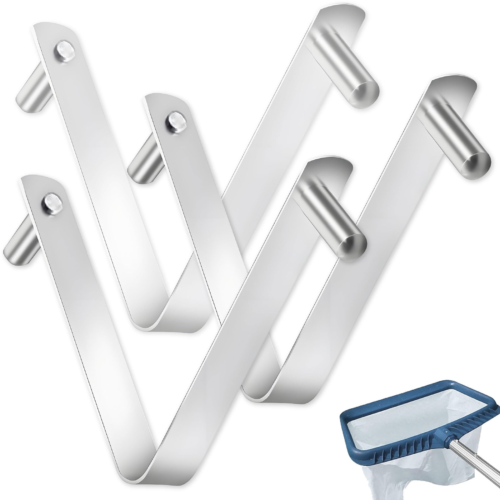 3PCS Pool Pole Clips, V-Shaped Stainless Steel Pool Brush Clip – Rustproof Do