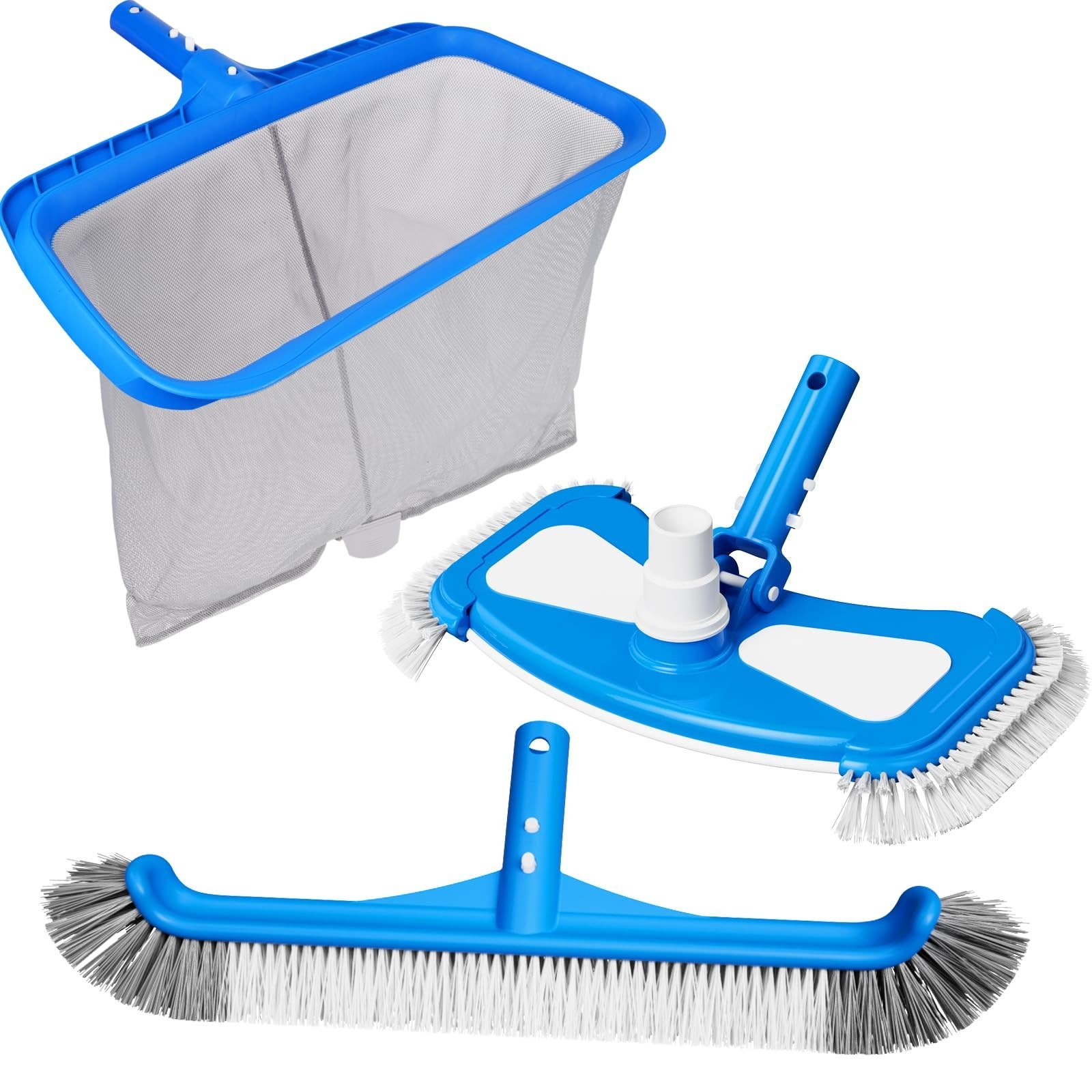 3-in-1 Pool Cleaning Kit – Deep Grabber Net, 17.5″ Scrub Brush & Weighted Vacuum