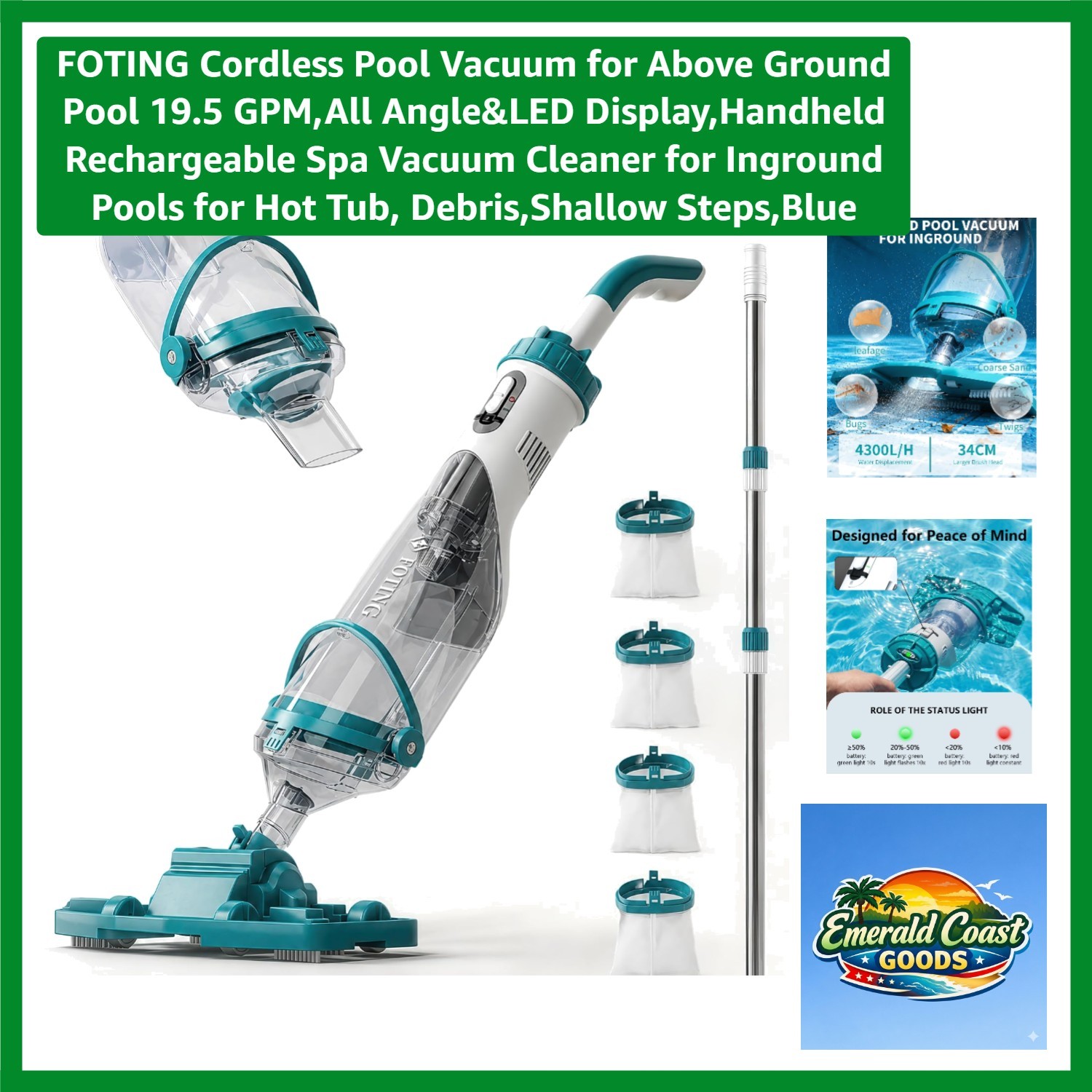 Efficient Cordless Hot Tub Vacuum with Waterproof Design & Extendable Pole