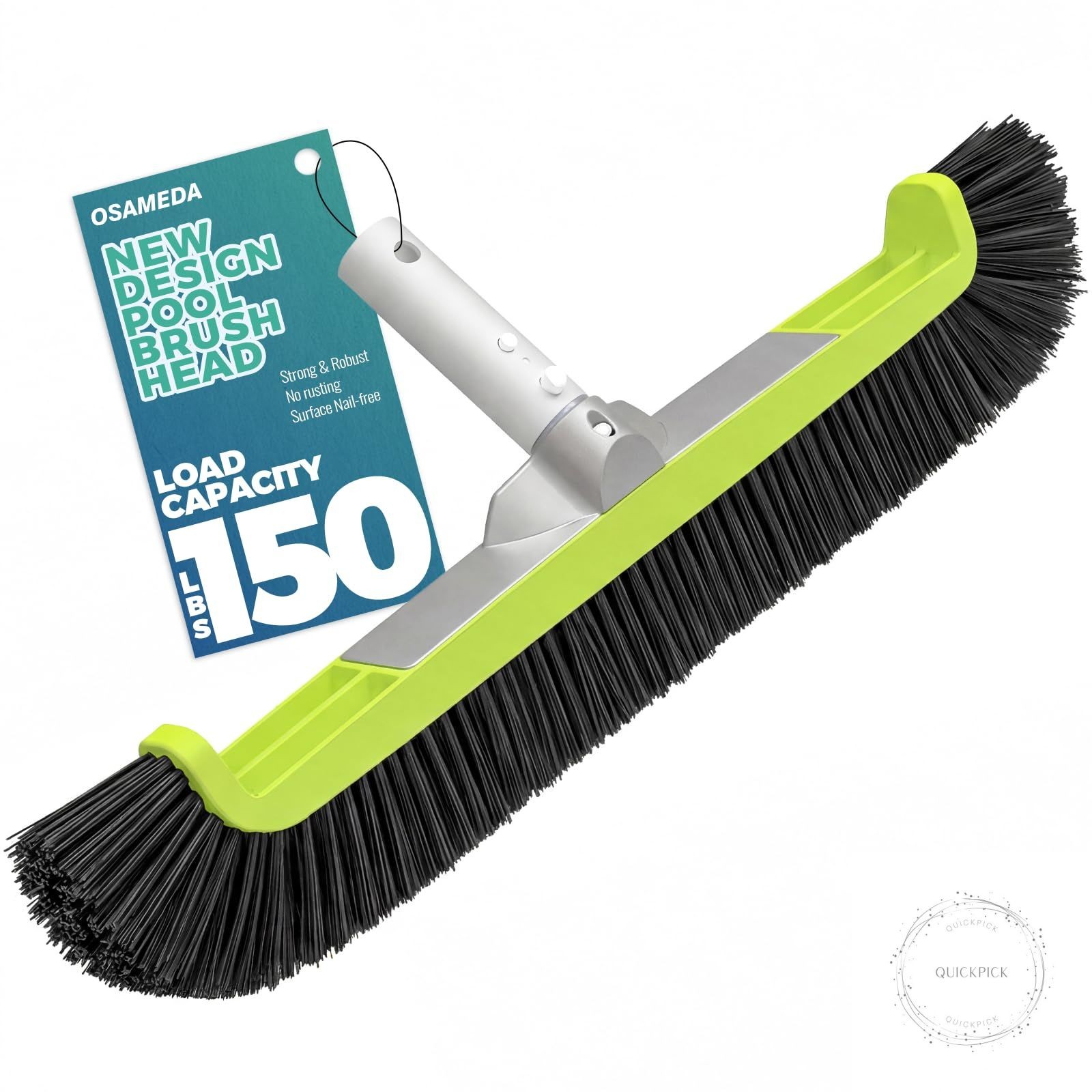 18″ Pool Brush Head for Cleaning Swimming Pool Walls Curved Ends High-Efficiency
