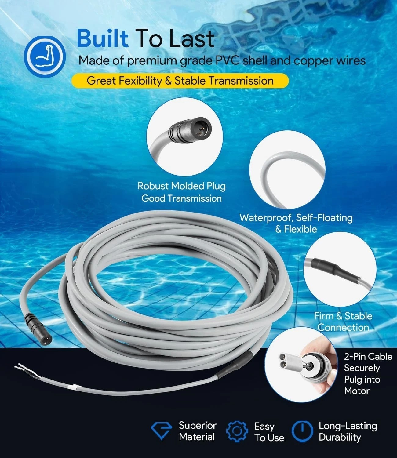 Floating Power Cord Assembly Replacement for Hayward Tigershark QC Robotic Cl…