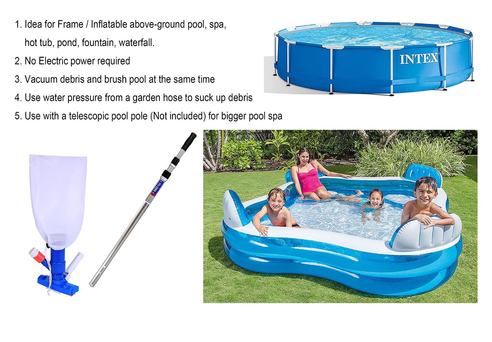 Pool Spa Jet Vacuum Cleaner with Brush for Above Ground & Inflatable Pools, Hot