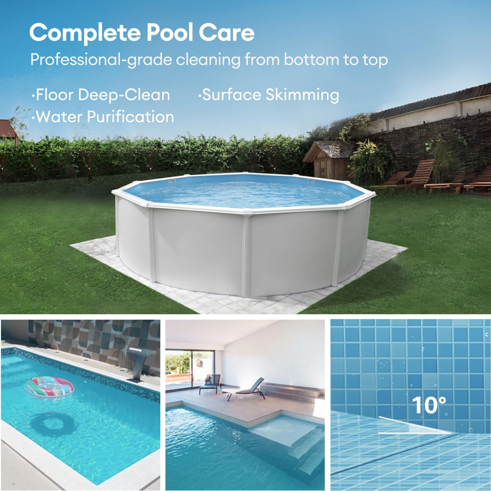 Automatic Robotic Pool Cleaner – Dual-Motor Suction, 90 Min Runtime, Fast Chargi