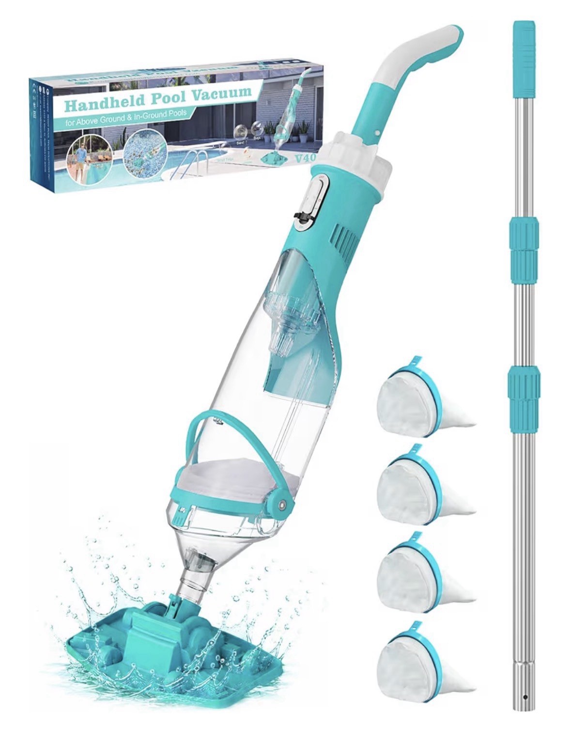 Cordless Rechargeable Pool Vacuum Handheld Cleaner w/ Telescopic Pole Hot Tub