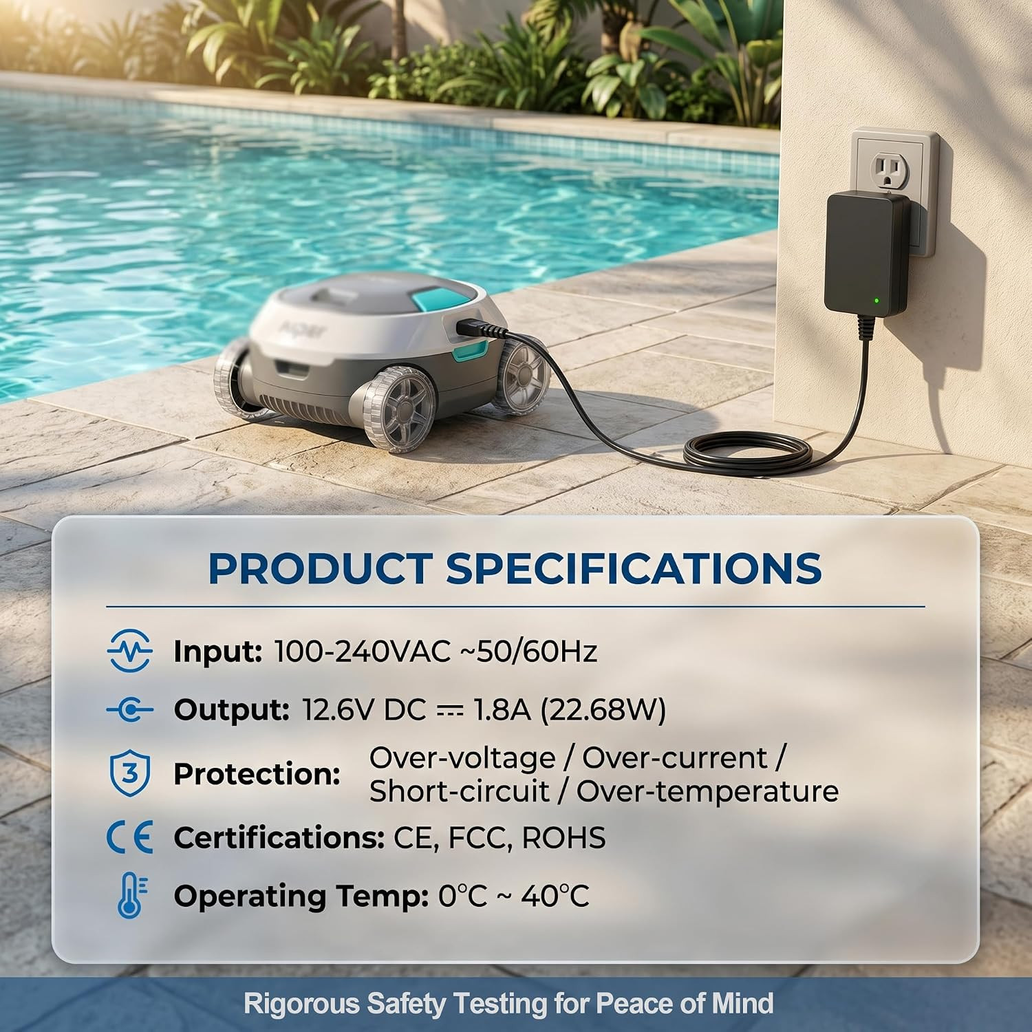 12.6V Charger for Aiper Seagull Pool Vacuum Compatible with 600 800 800B SE