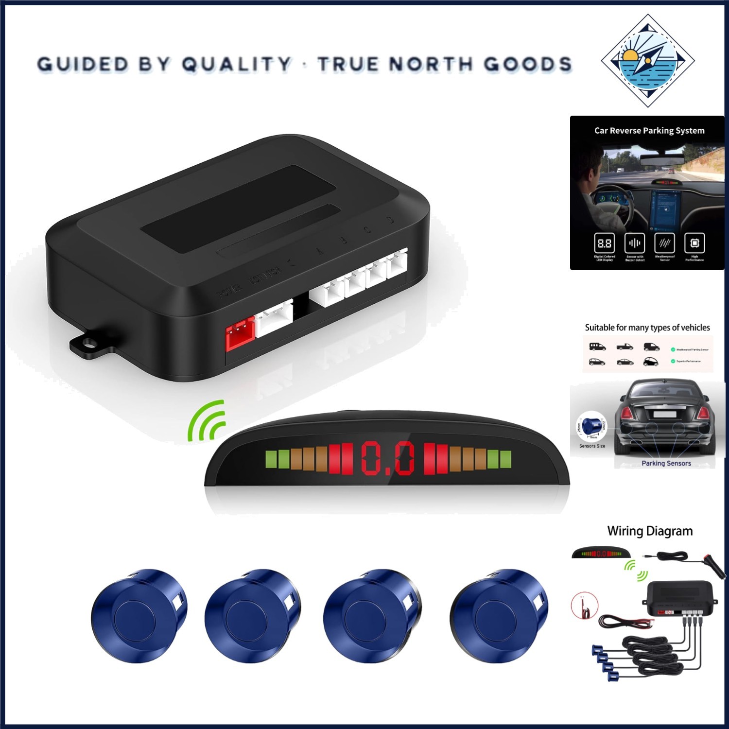 Wireless Parking Assist System with Ultrasonic Sensors and Central Control Box