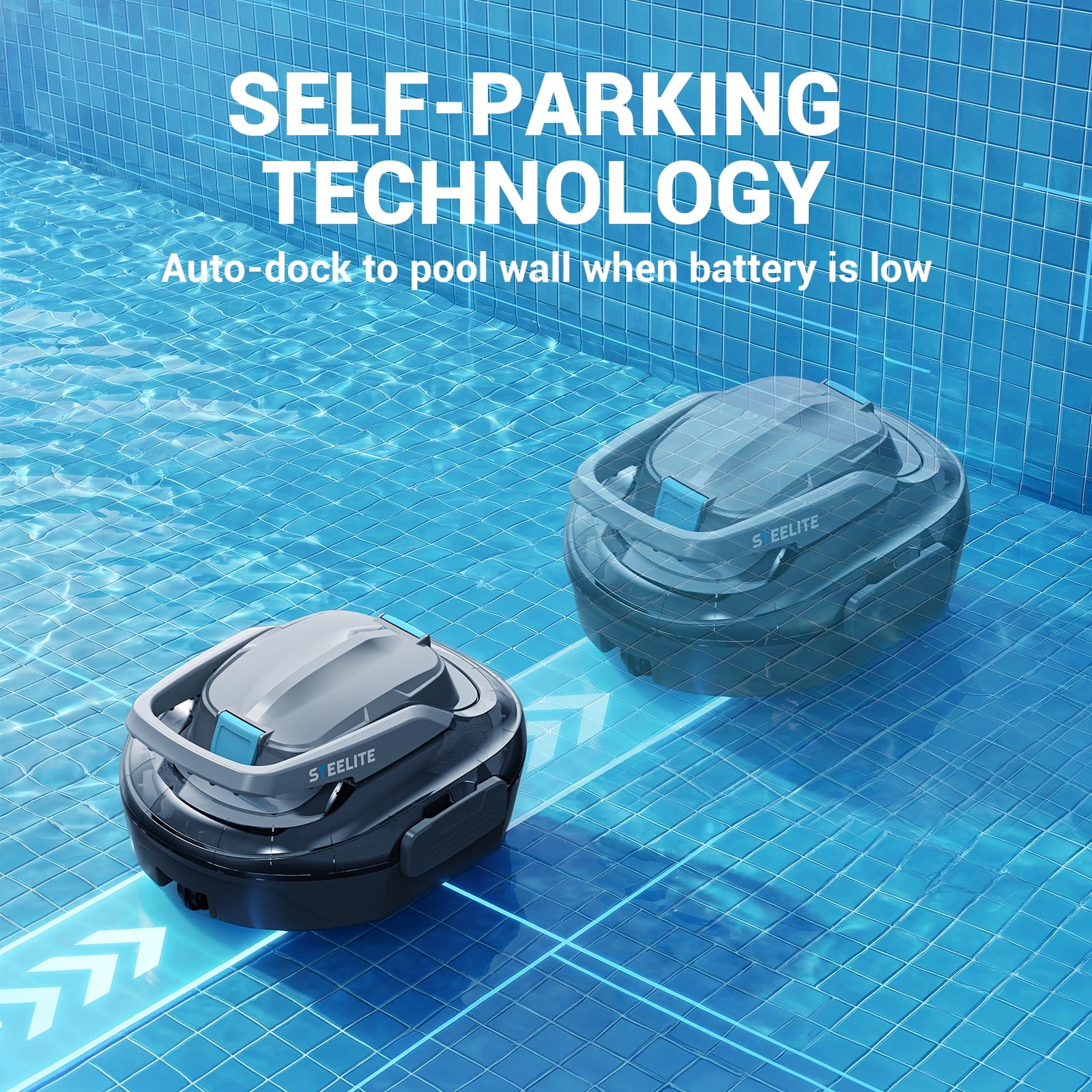 Steelite Cordless Robotic Pool Cleaner Lasts 120 Mins for Pools Up to 1076 Sq.Ft